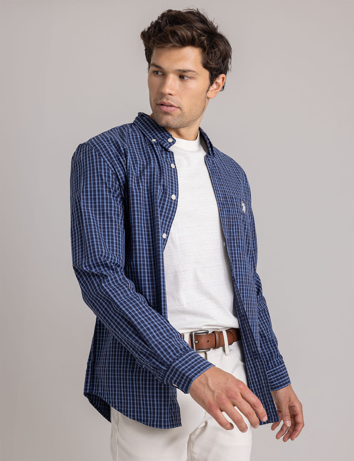 Small Plaid Cotton Shirt with Button Front & Long Sleeves