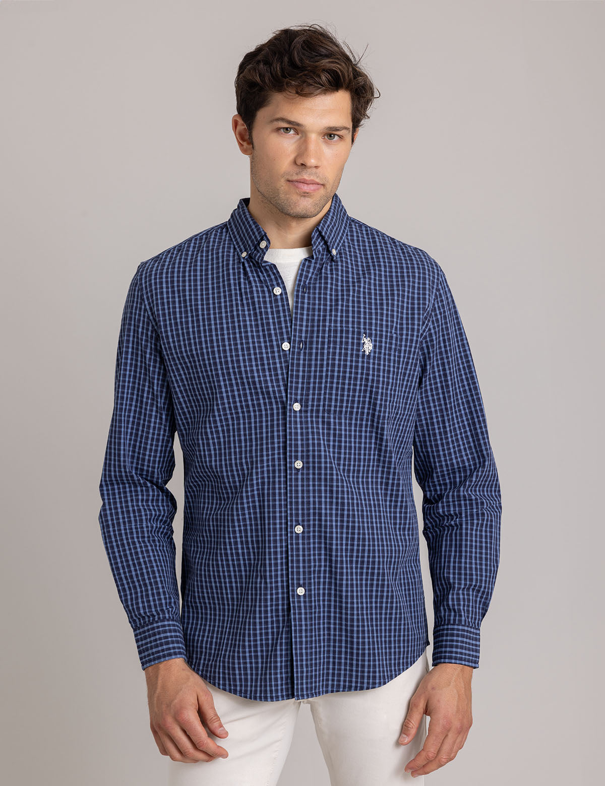 Small Plaid Cotton Shirt with Button Front & Long Sleeves