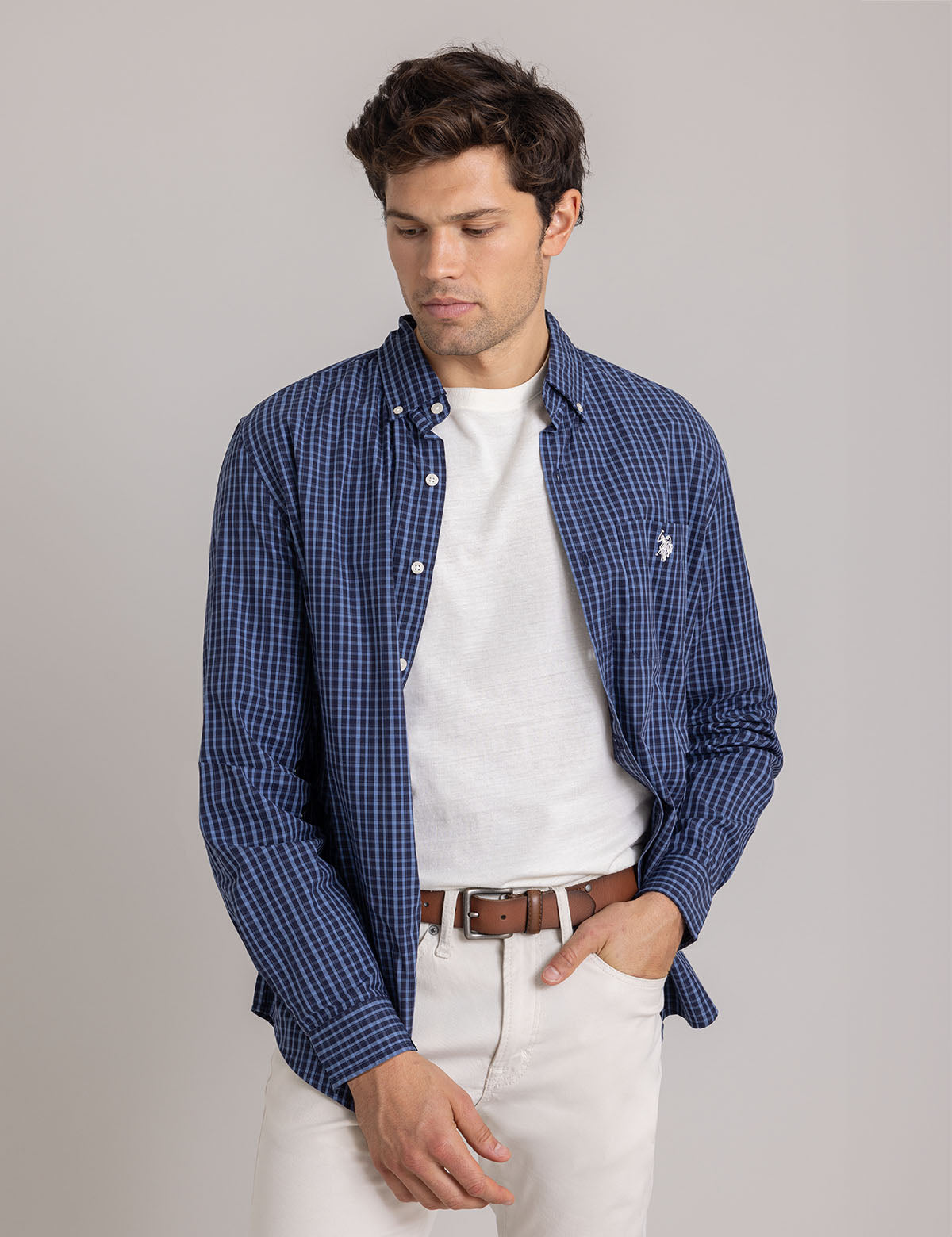 Small Plaid Cotton Shirt with Button Front & Long Sleeves
