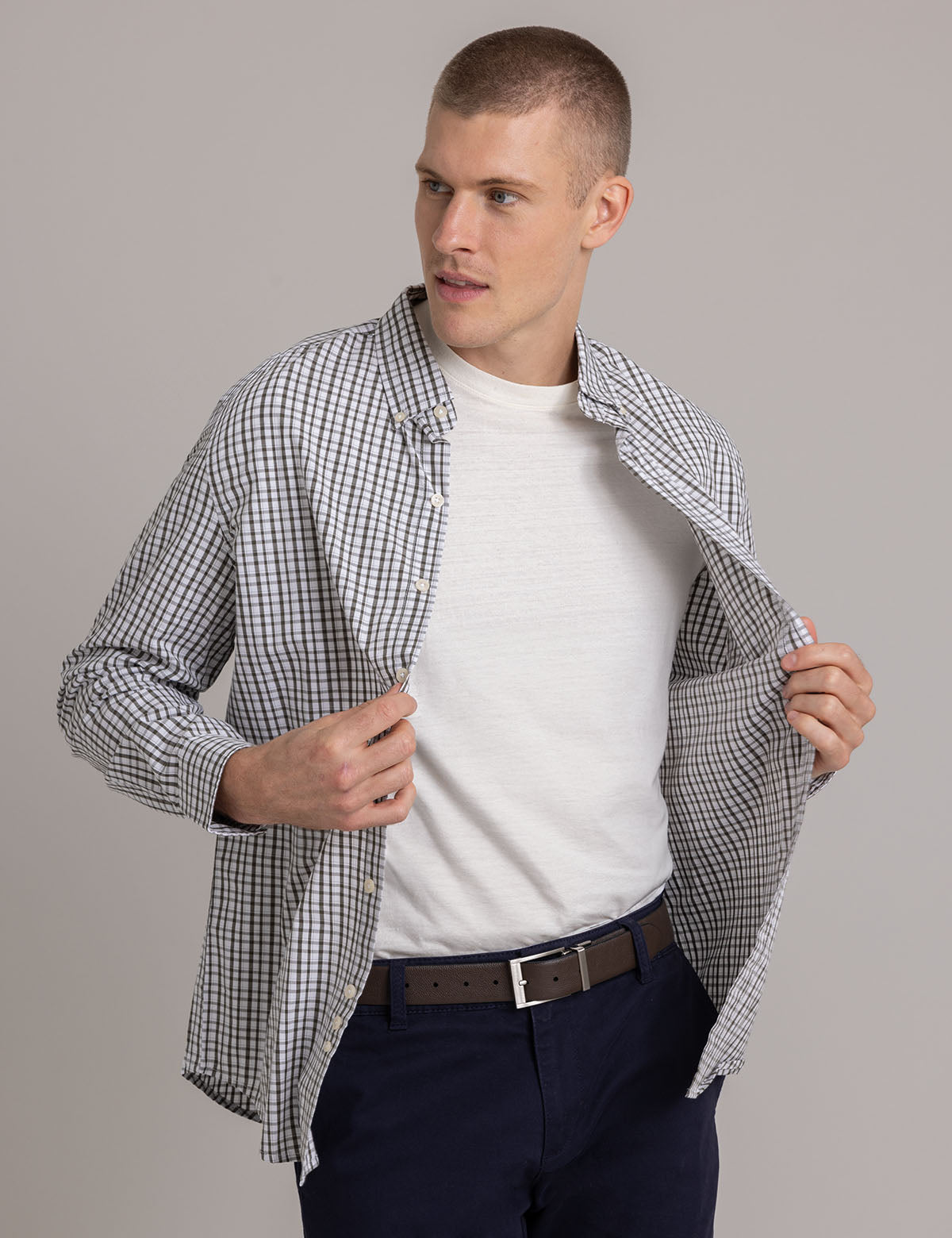 Small Plaid Cotton Shirt with Button Front & Long Sleeves