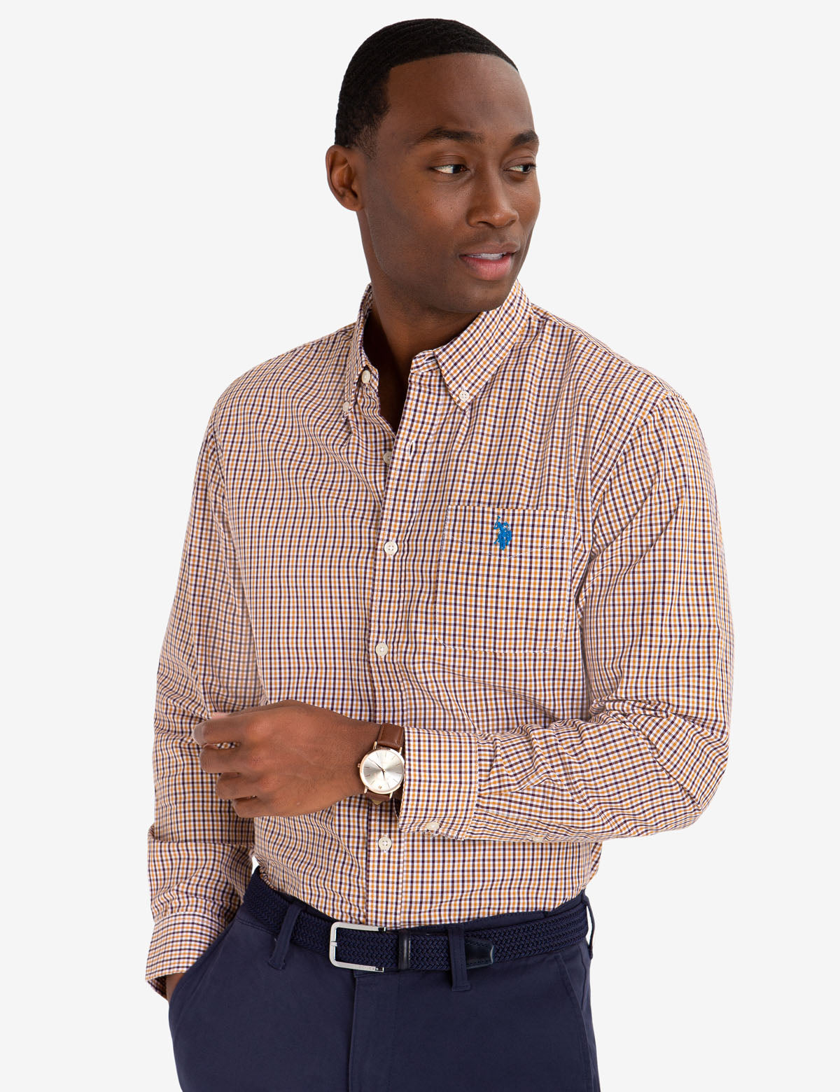 Plaid Poplin Shirt for Men | Small Embroidered Logo | Cotton Blend