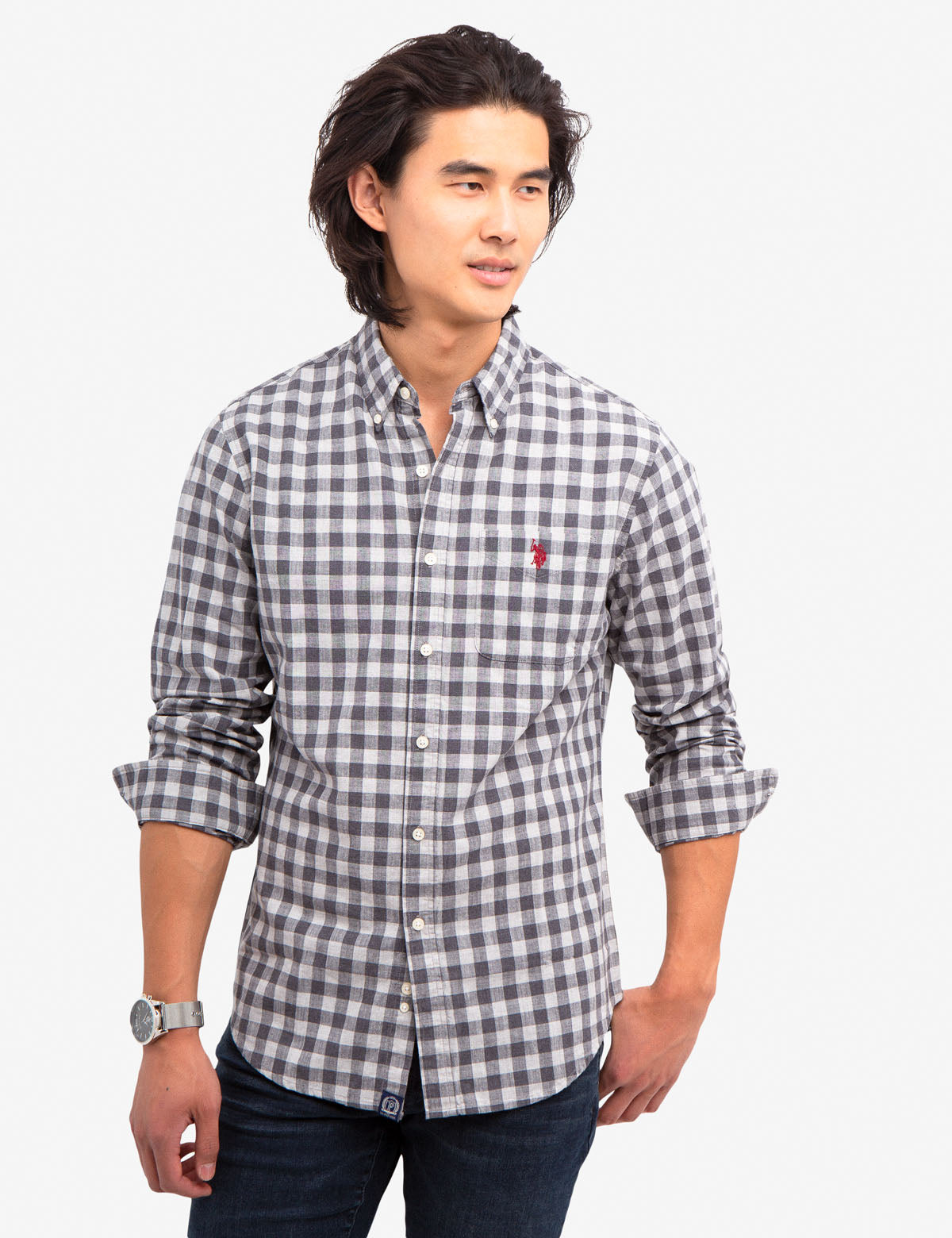 Plaid Slub Shirt with Pocket & Logo | Small Fit