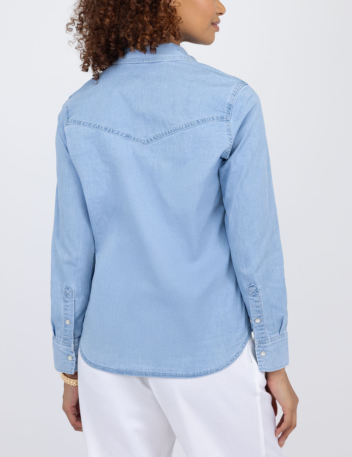 Snap Placket Denim Shirt for Men | Casual Button-Up
