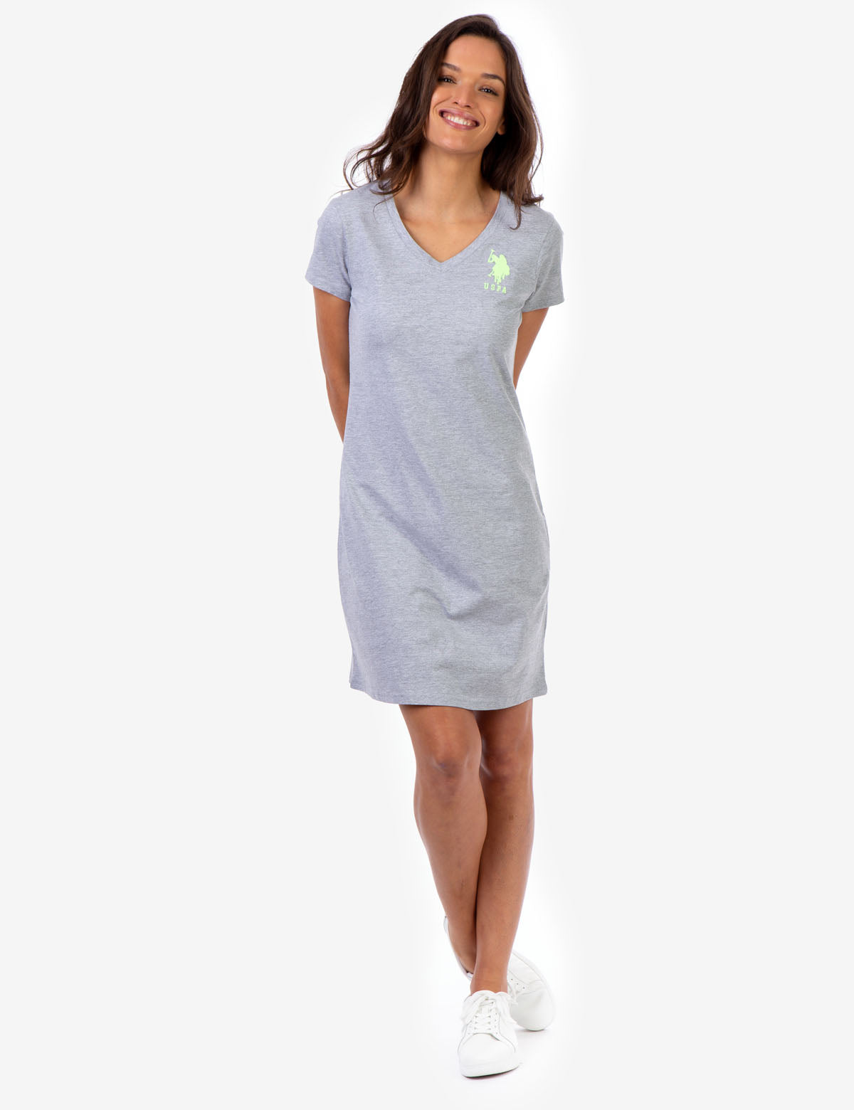 V-Neck Cotton Sneaker Dress with Embroidered Logo | Short Sleeves