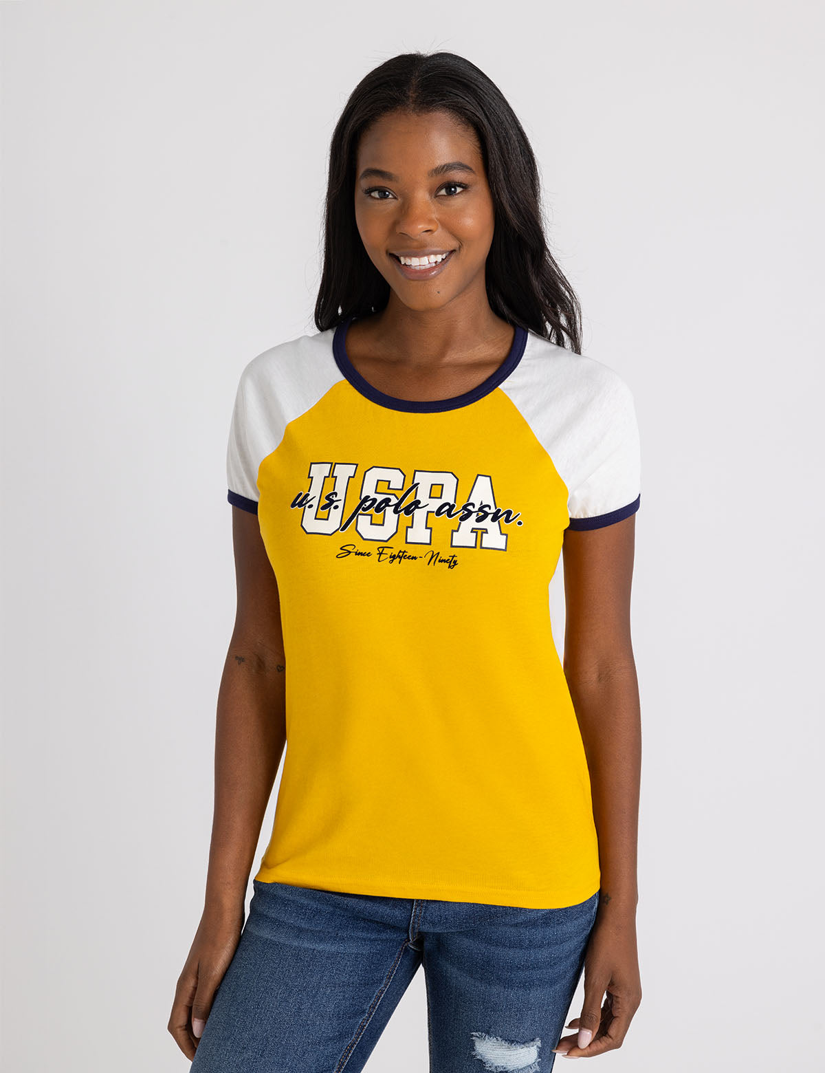 Flocked Script Raglan Ringer T-Shirt | Vintage Style Tee
