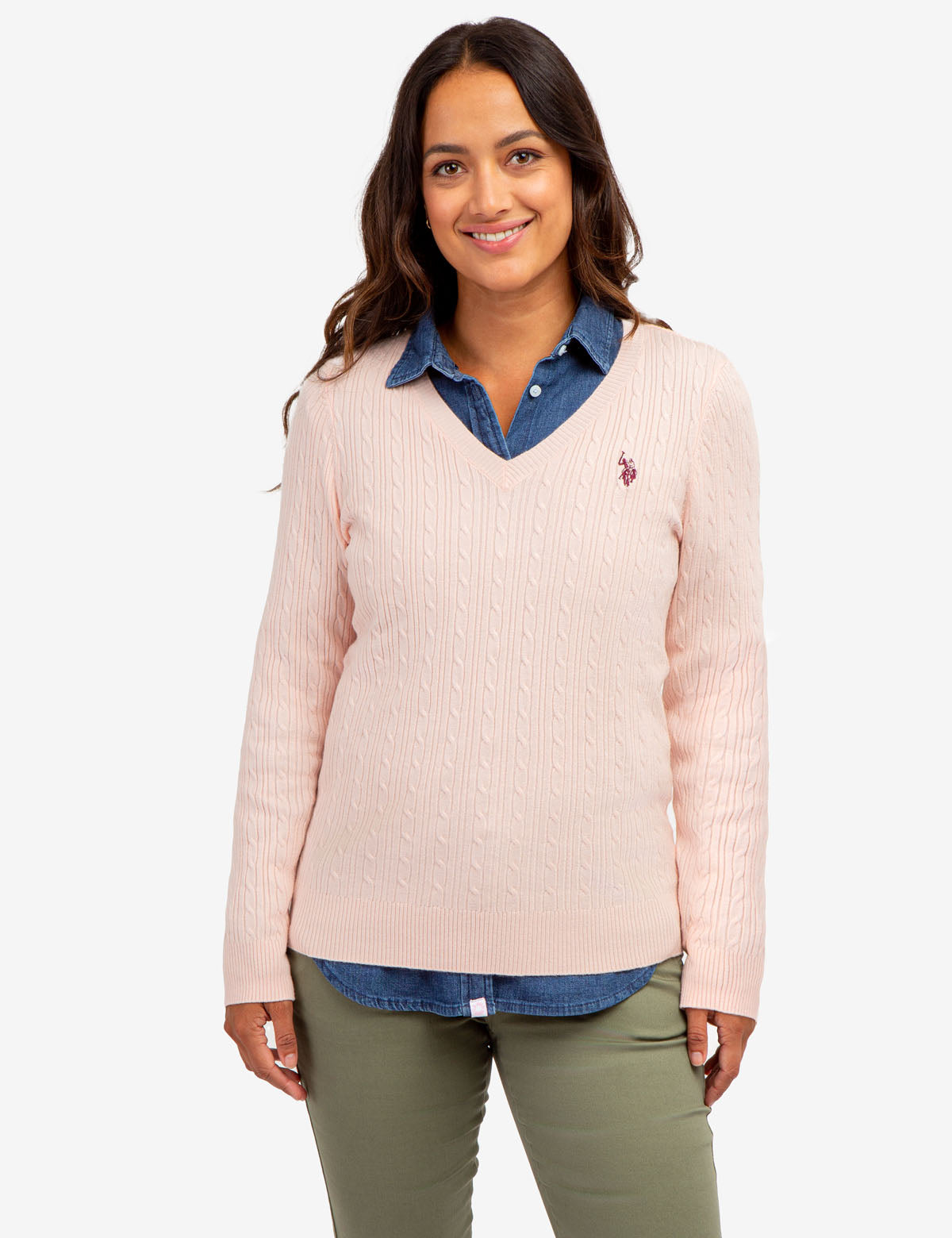 Soft Cable Knit V-Neck Sweater with Ribbed Details | Cozy Winter Wear
