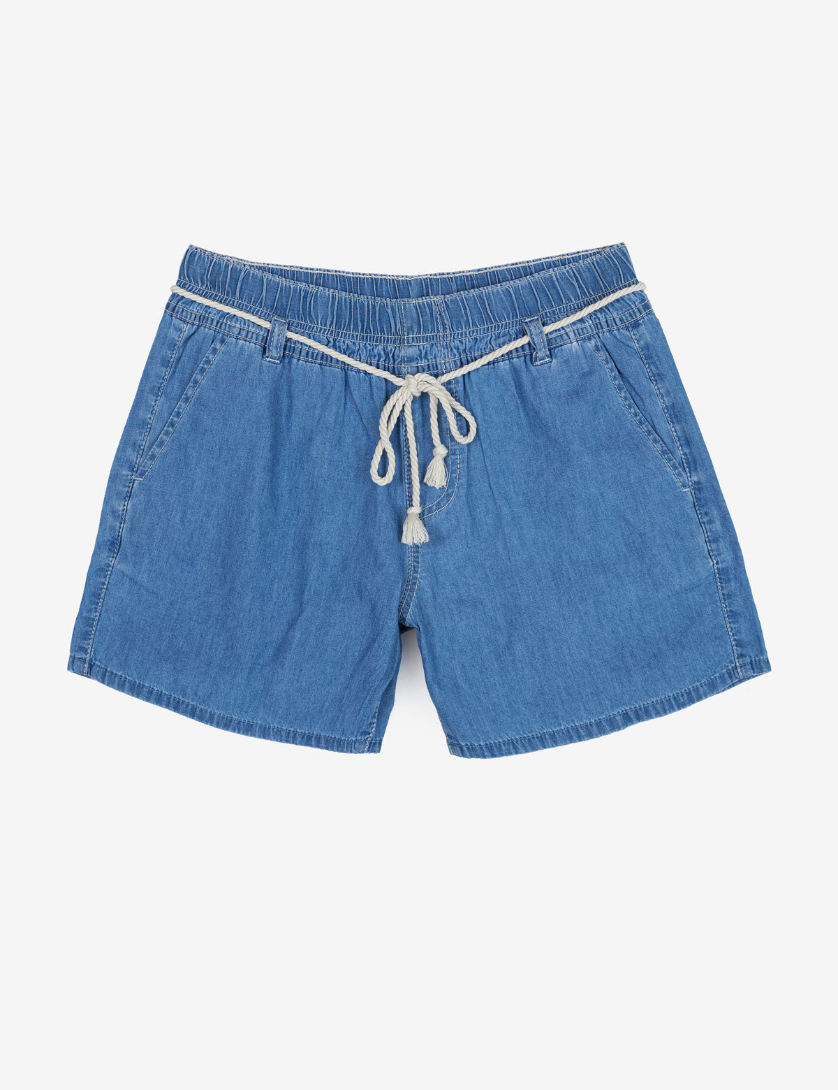 Soft Denim Shorts with Tie Front & Side Pockets | Casual Comfort