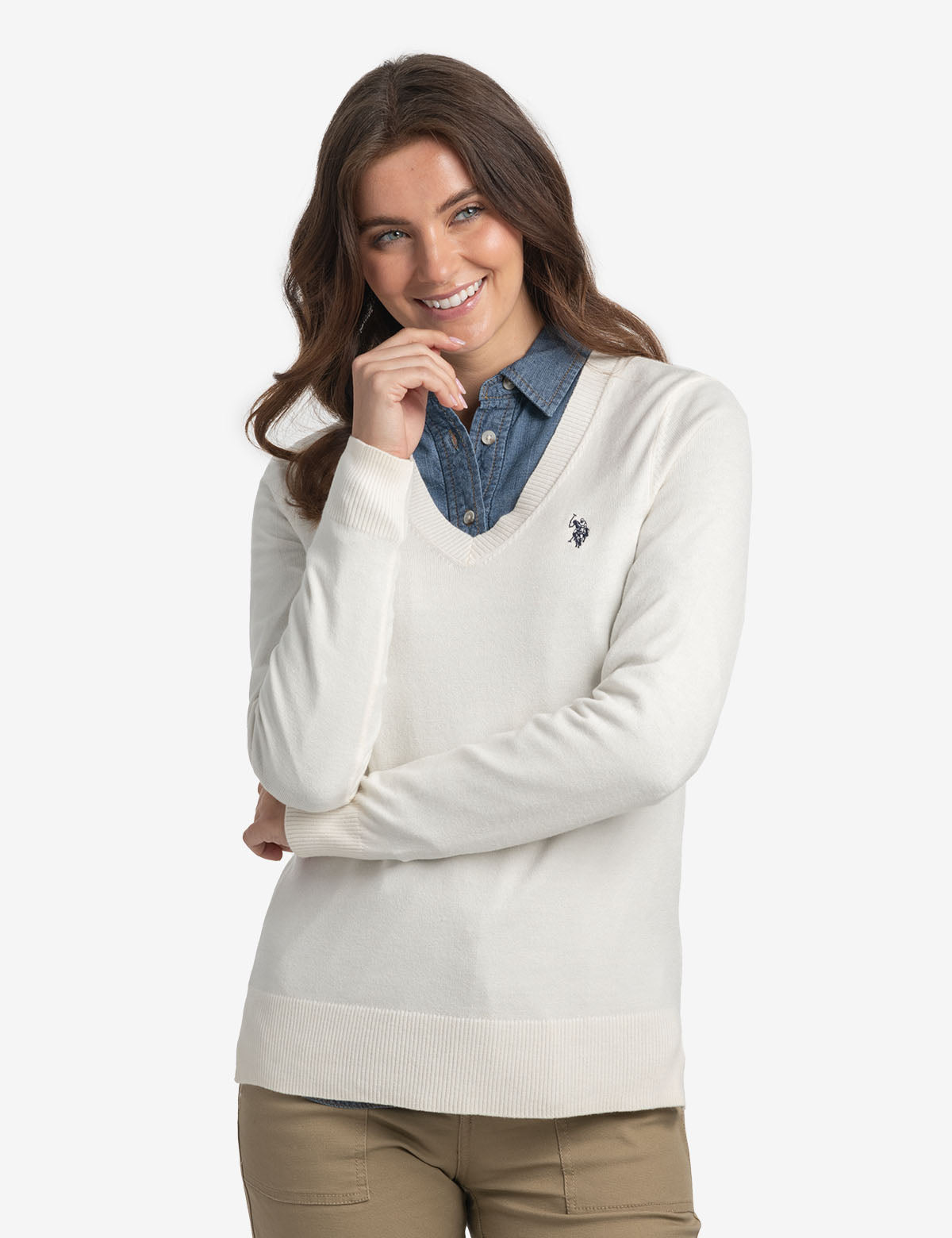 Soft Touch V-Neck Sweater with Ribbed Details | Casual Long Sleeve