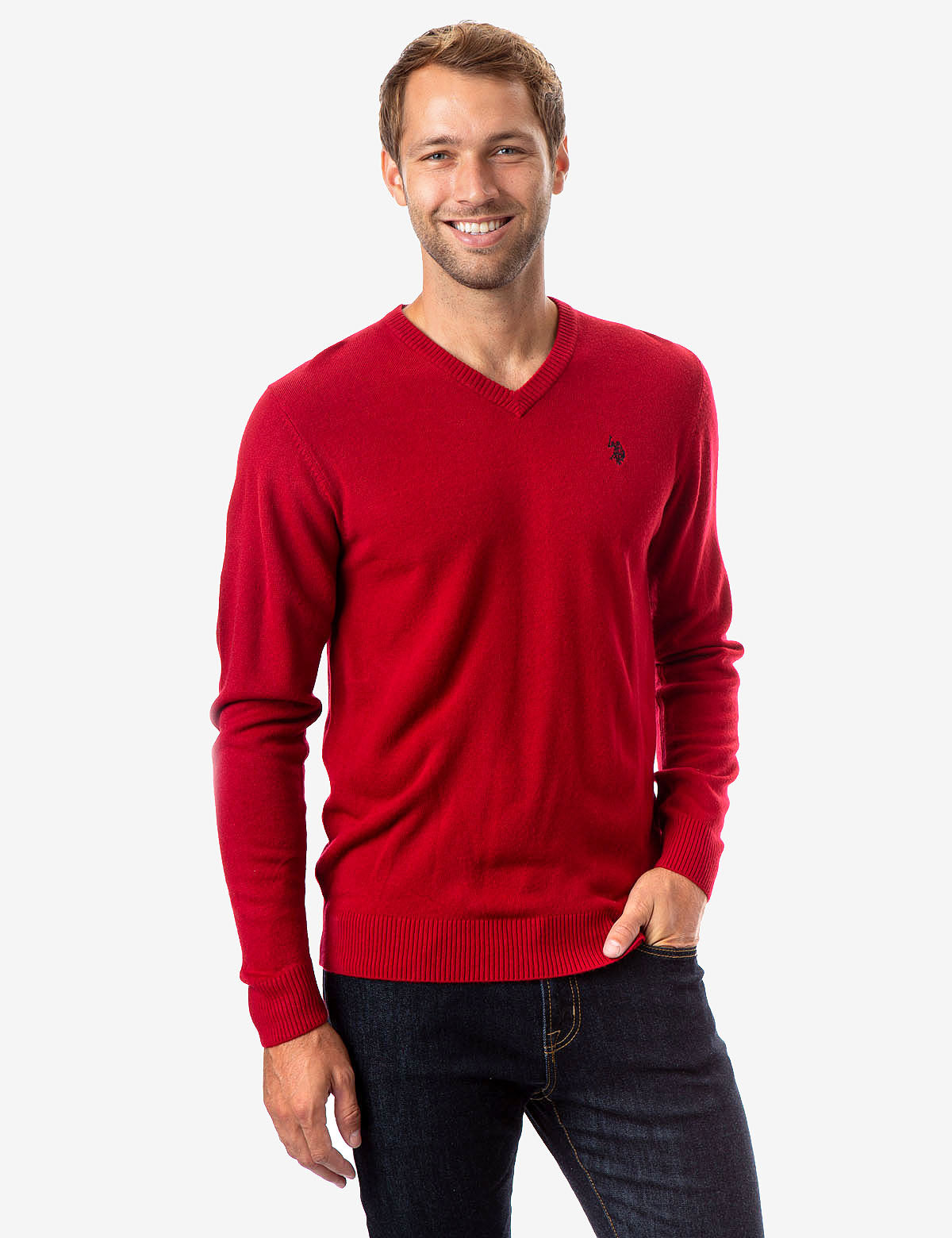 Soft V-Neck Sweater with Rib Knit Cuffs | Acrylic Comfort Wear