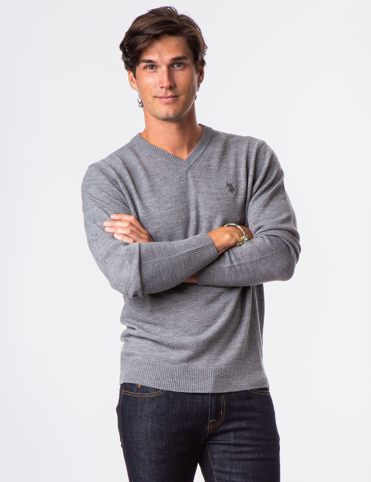 Soft V-Neck Sweater with Rib Knit Cuffs | Acrylic Comfort Wear