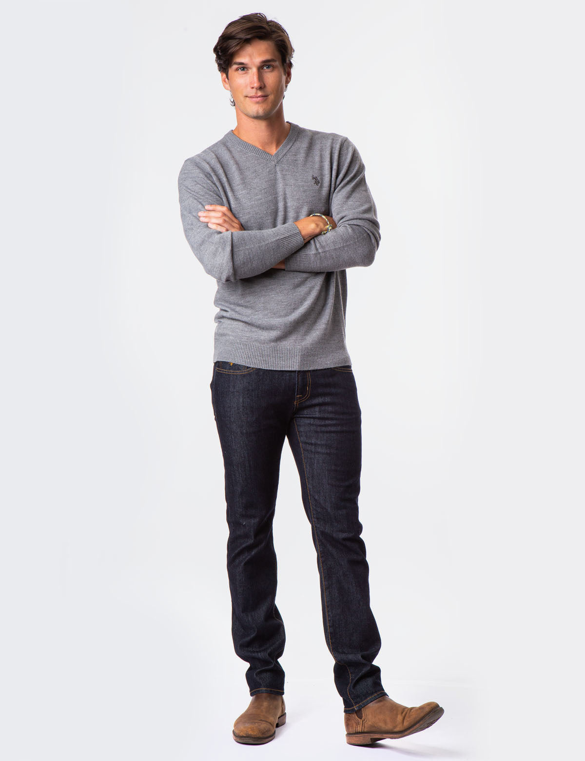 Soft V-Neck Sweater with Rib Knit Cuffs | Acrylic Comfort Wear