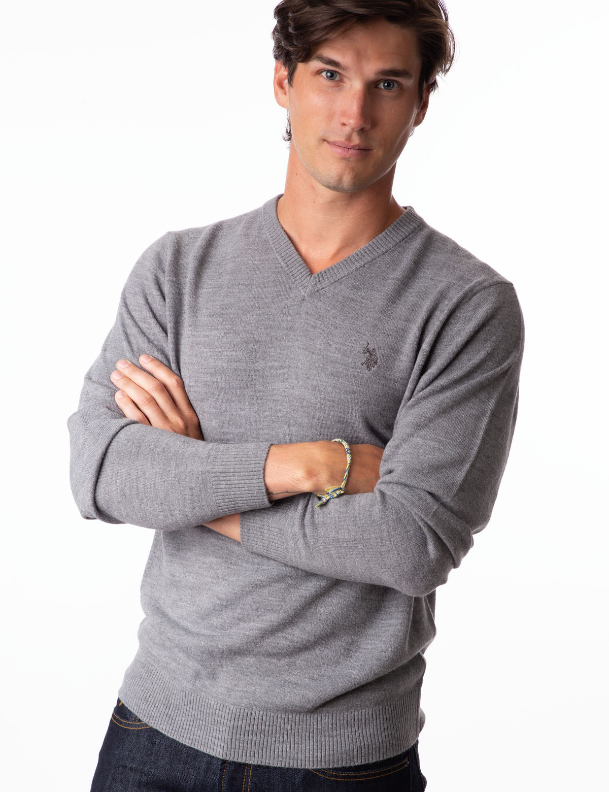 Soft V-Neck Sweater with Rib Knit Cuffs | Acrylic Comfort Wear