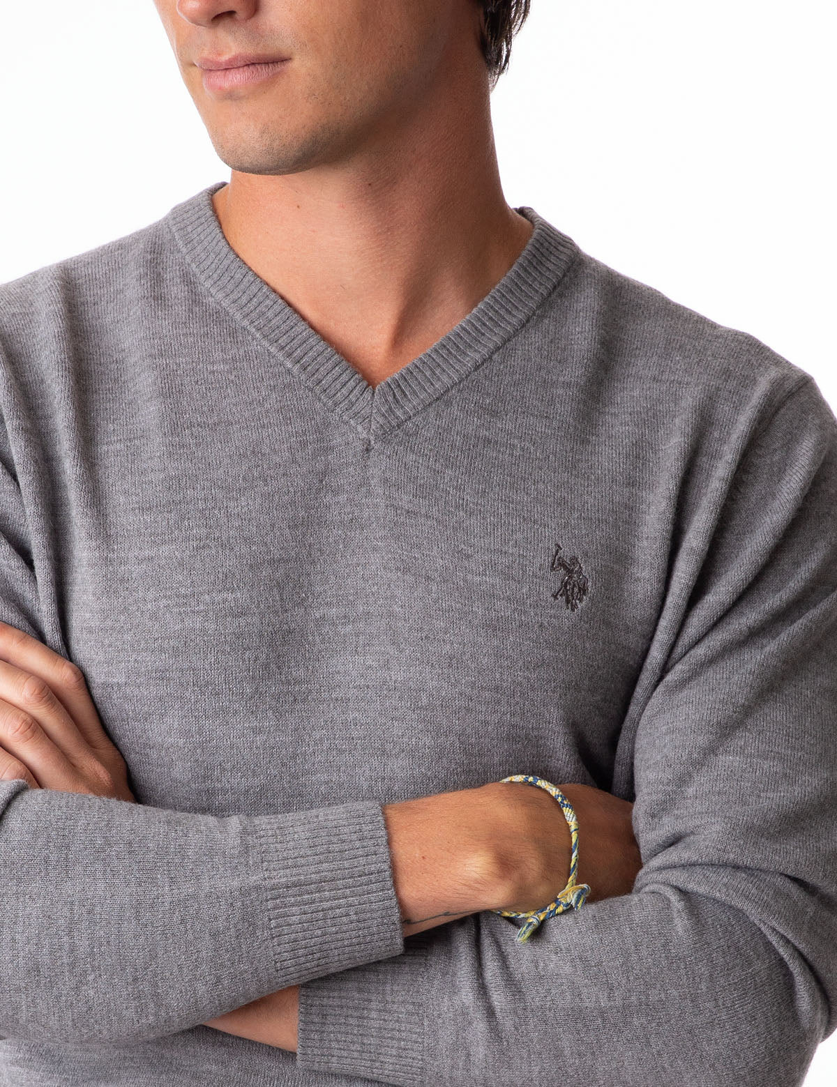 Soft V-Neck Sweater with Rib Knit Cuffs | Acrylic Comfort Wear