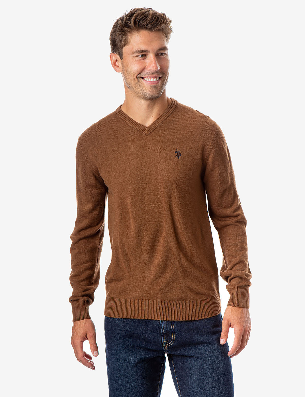 Soft V-Neck Sweater with Rib Knit Cuffs | Acrylic Comfort Wear