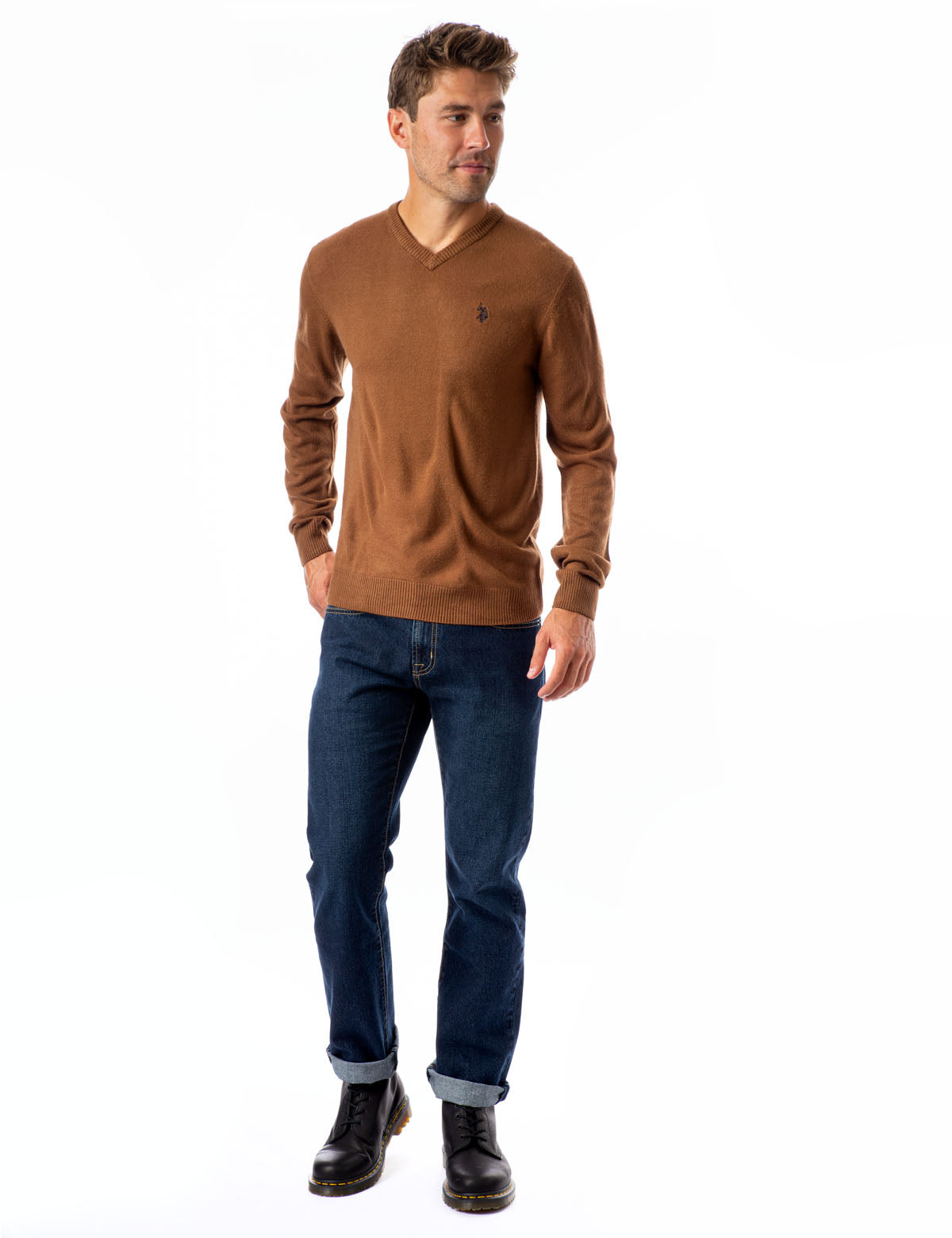 Soft V-Neck Sweater with Rib Knit Cuffs | Acrylic Comfort Wear