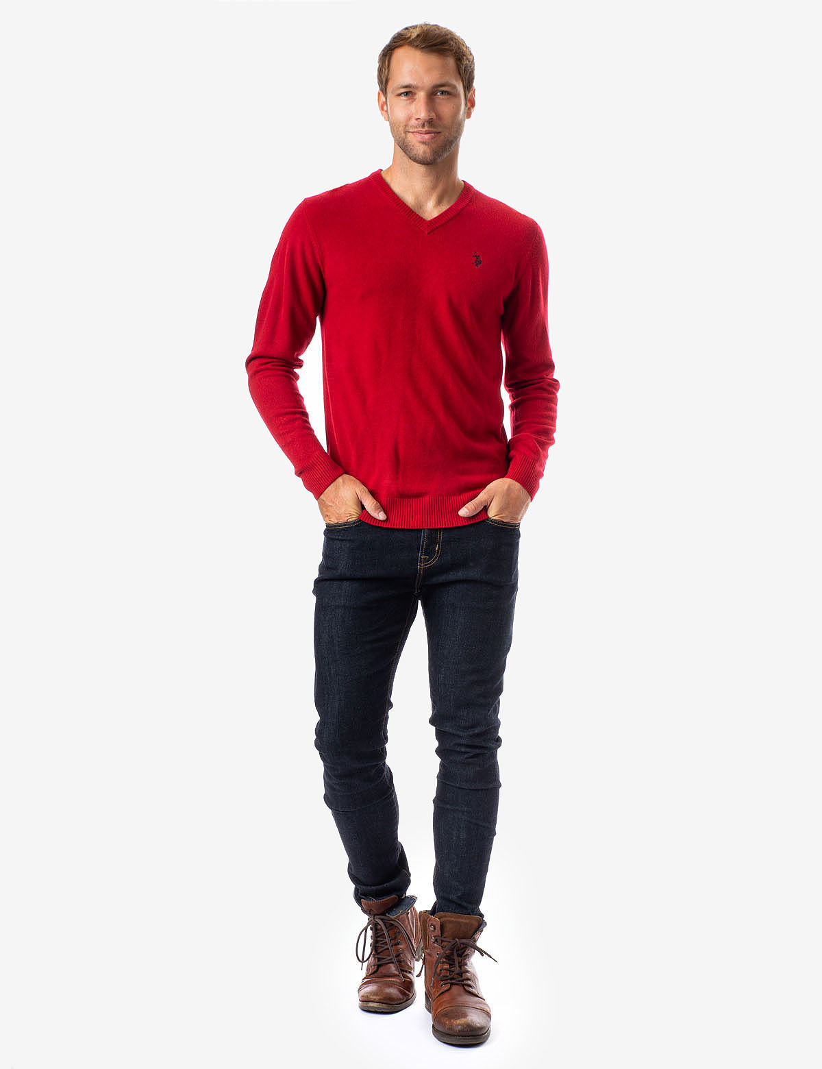 Soft V-Neck Sweater with Rib Knit Cuffs | Acrylic Comfort Wear