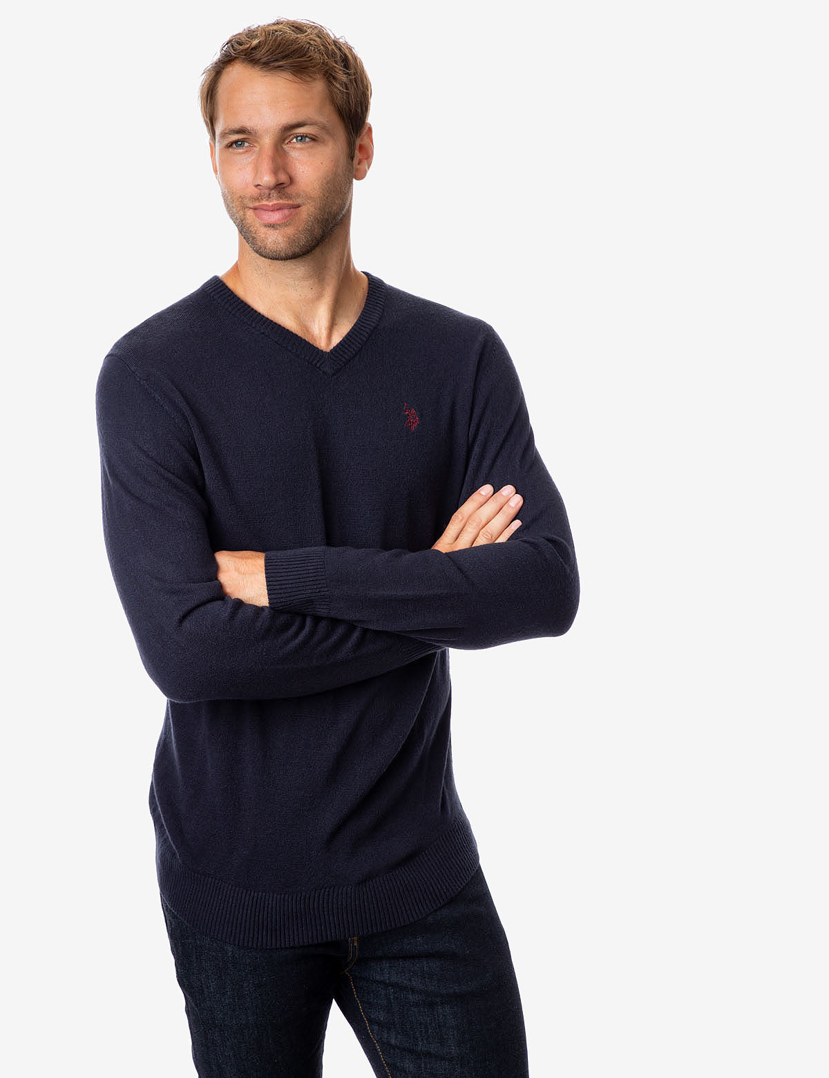 Soft V-Neck Sweater with Rib Knit Cuffs | Acrylic Comfort Wear