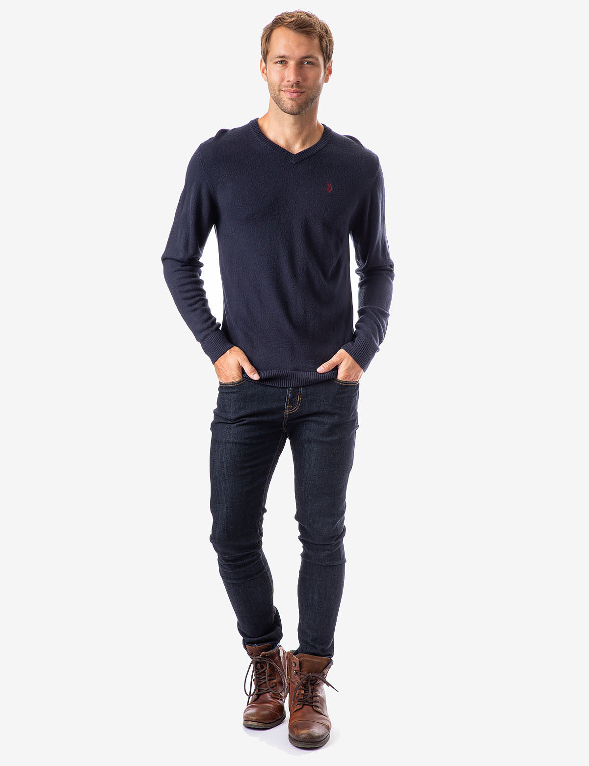 Soft V-Neck Sweater with Rib Knit Cuffs | Acrylic Comfort Wear