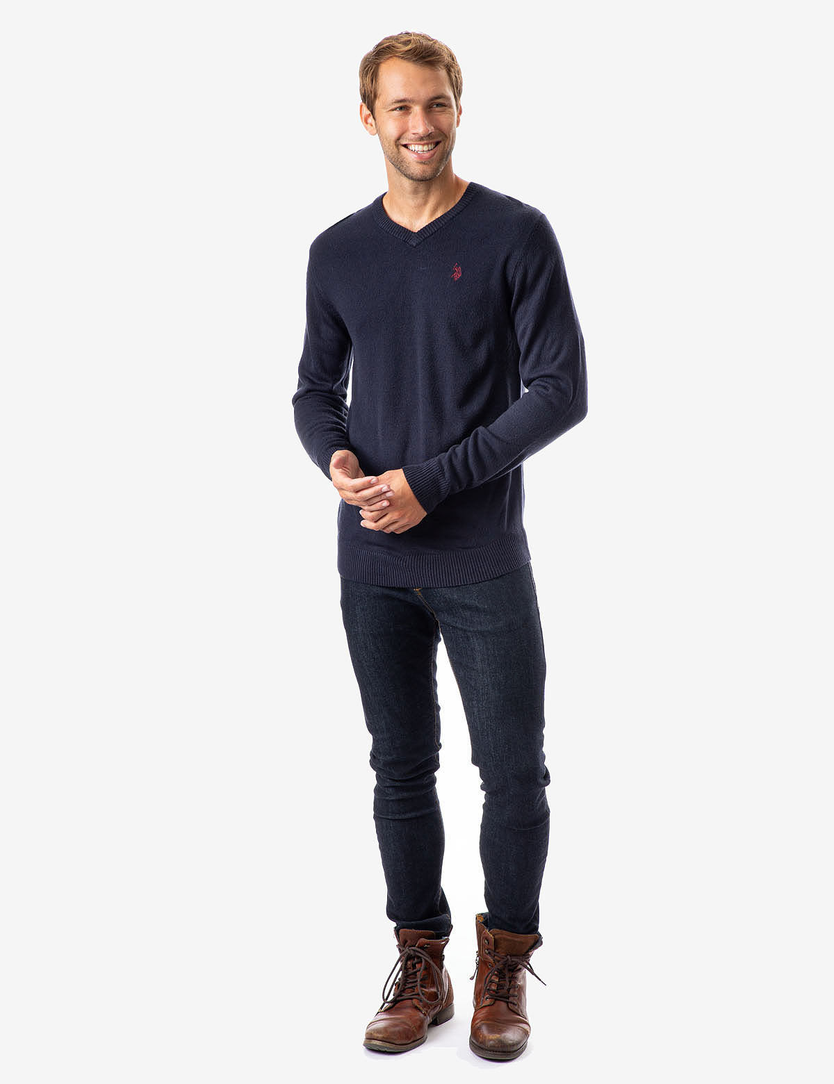 Soft V-Neck Sweater with Rib Knit Cuffs | Acrylic Comfort Wear