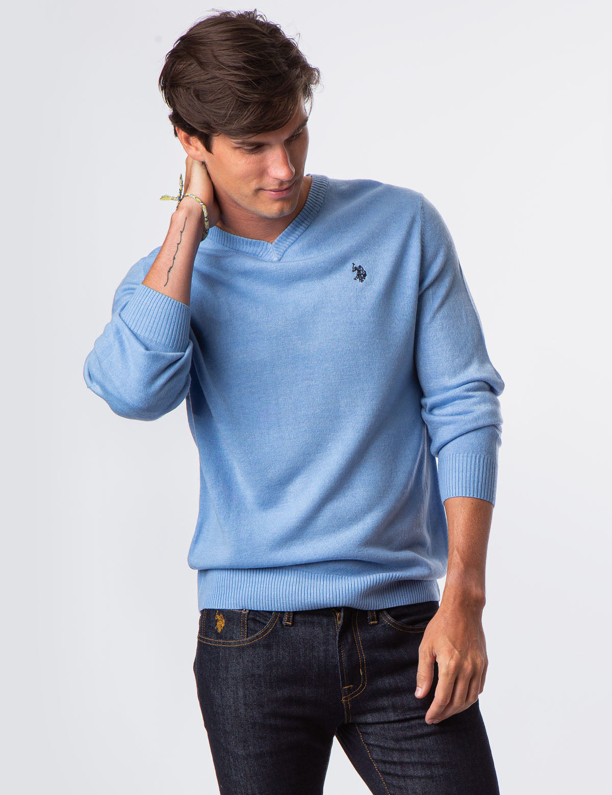 Soft V-Neck Sweater with Rib Knit Cuffs | Acrylic Comfort Wear