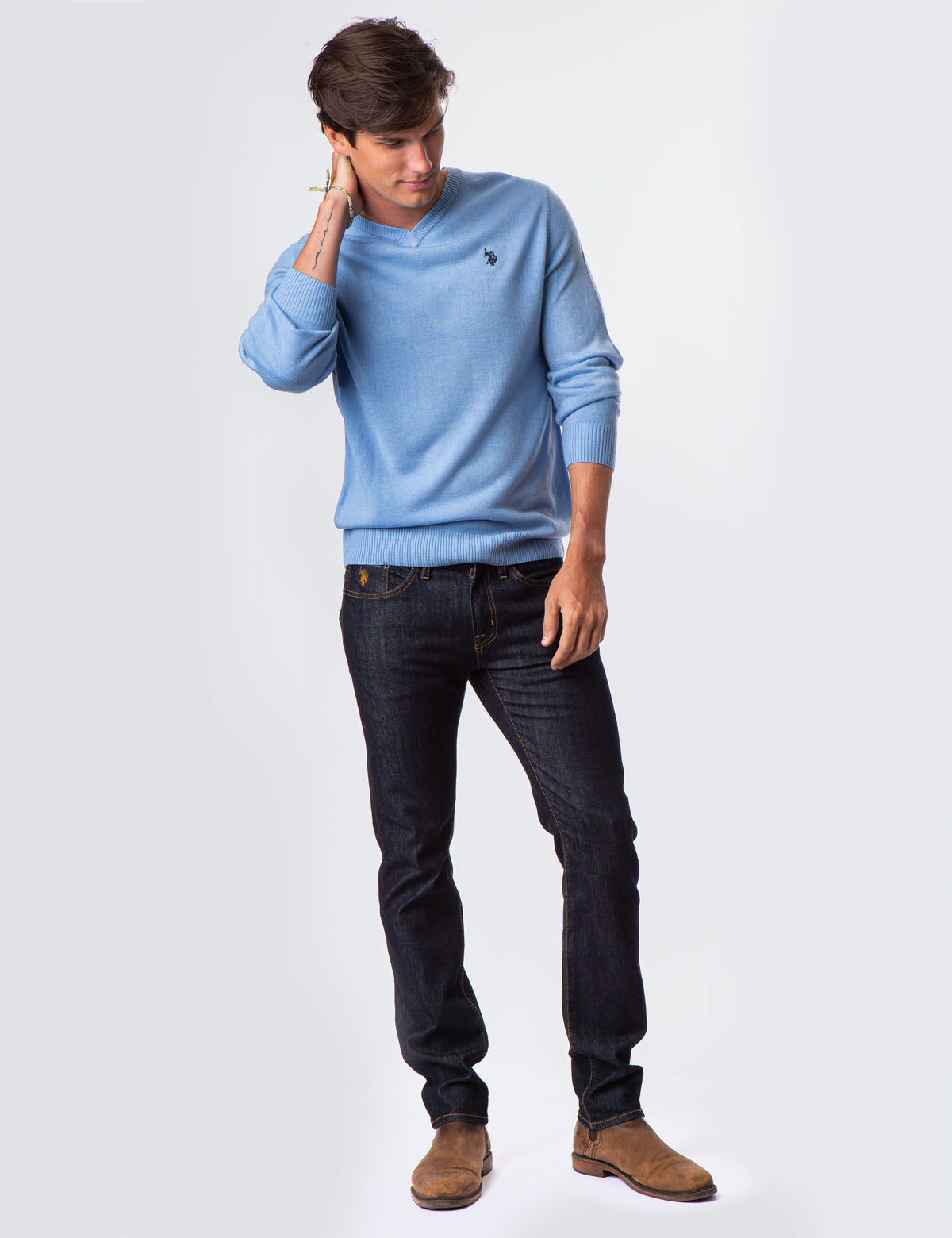 Soft V-Neck Sweater with Rib Knit Cuffs | Acrylic Comfort Wear