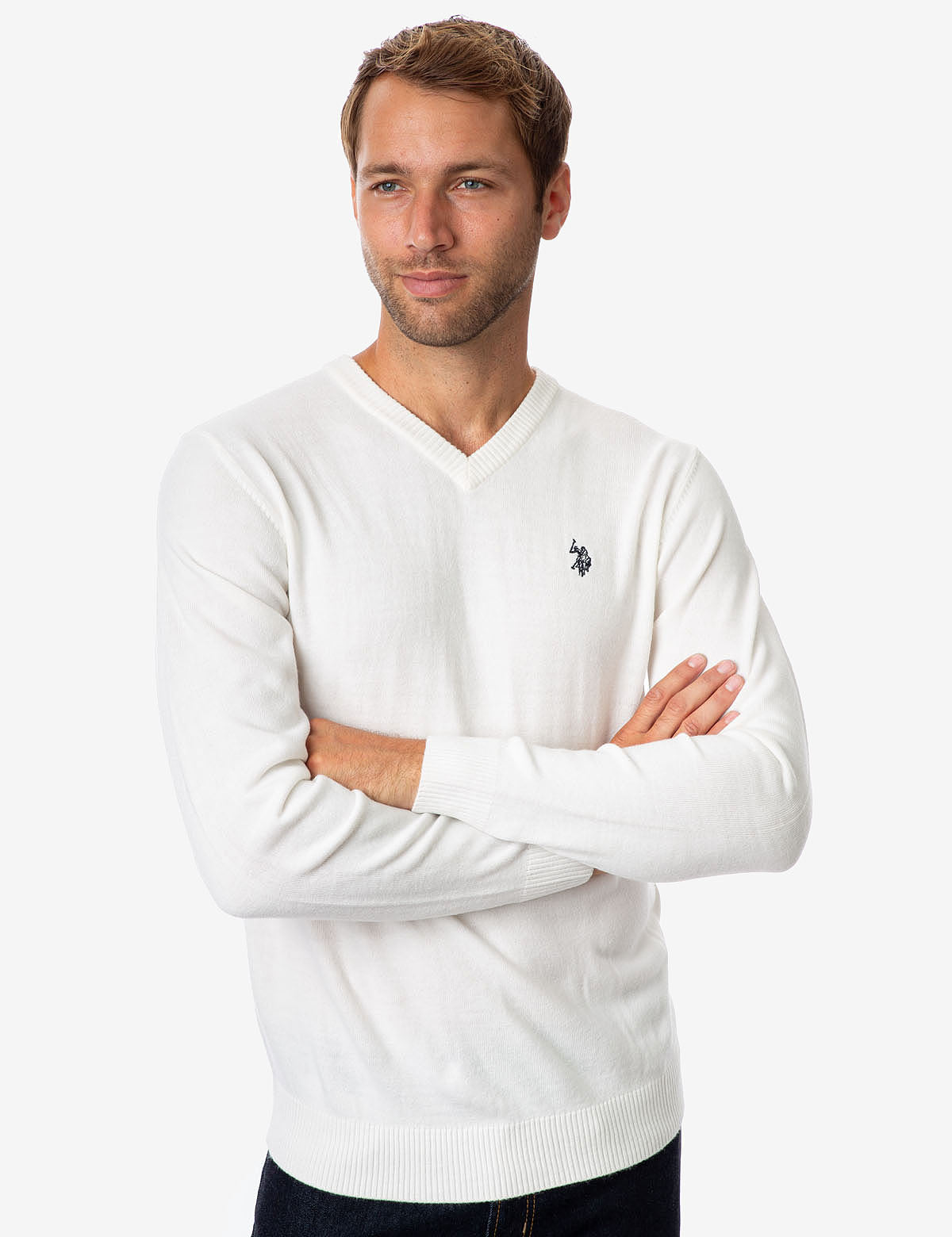 Soft V-Neck Sweater with Rib Knit Cuffs | Acrylic Comfort Wear