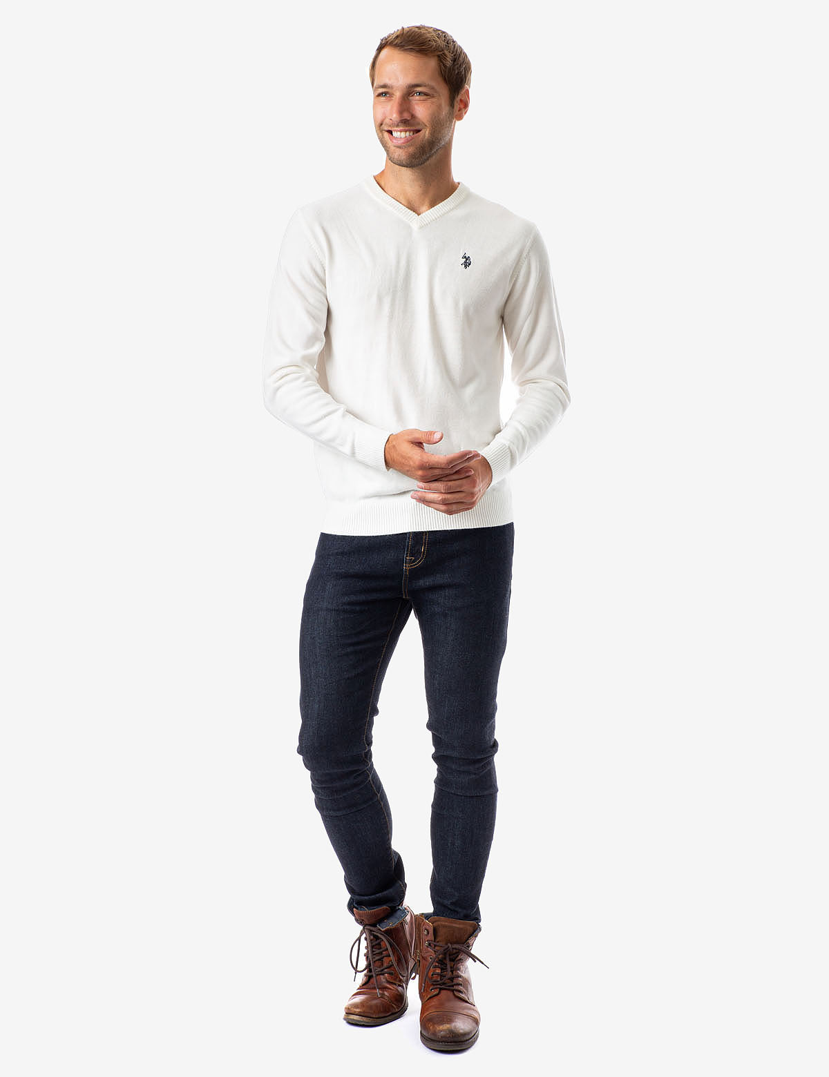 Soft V-Neck Sweater with Rib Knit Cuffs | Acrylic Comfort Wear