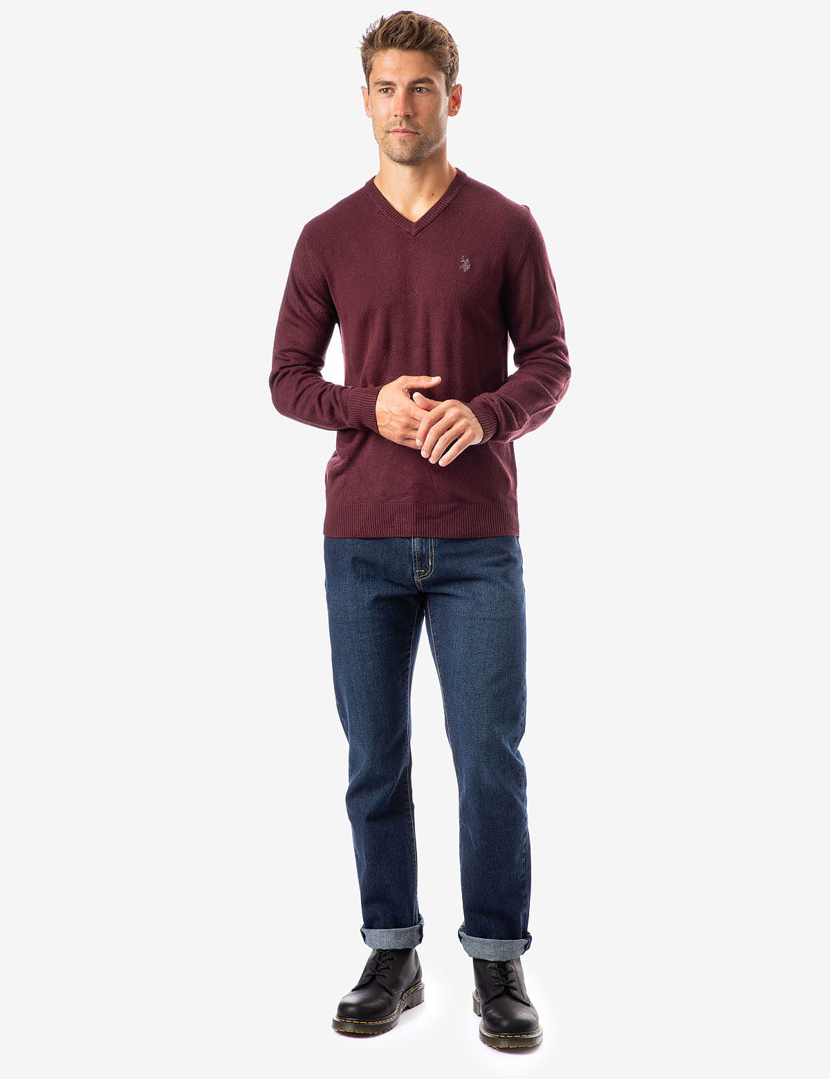 Soft V-Neck Sweater with Rib Knit Cuffs | Acrylic Comfort Wear