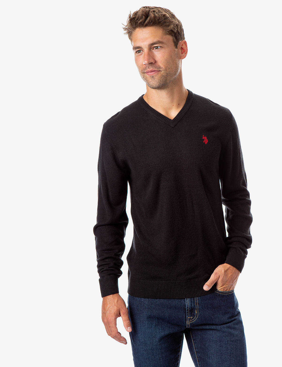 Soft V-Neck Sweater with Rib Knit Cuffs | Acrylic Comfort Wear