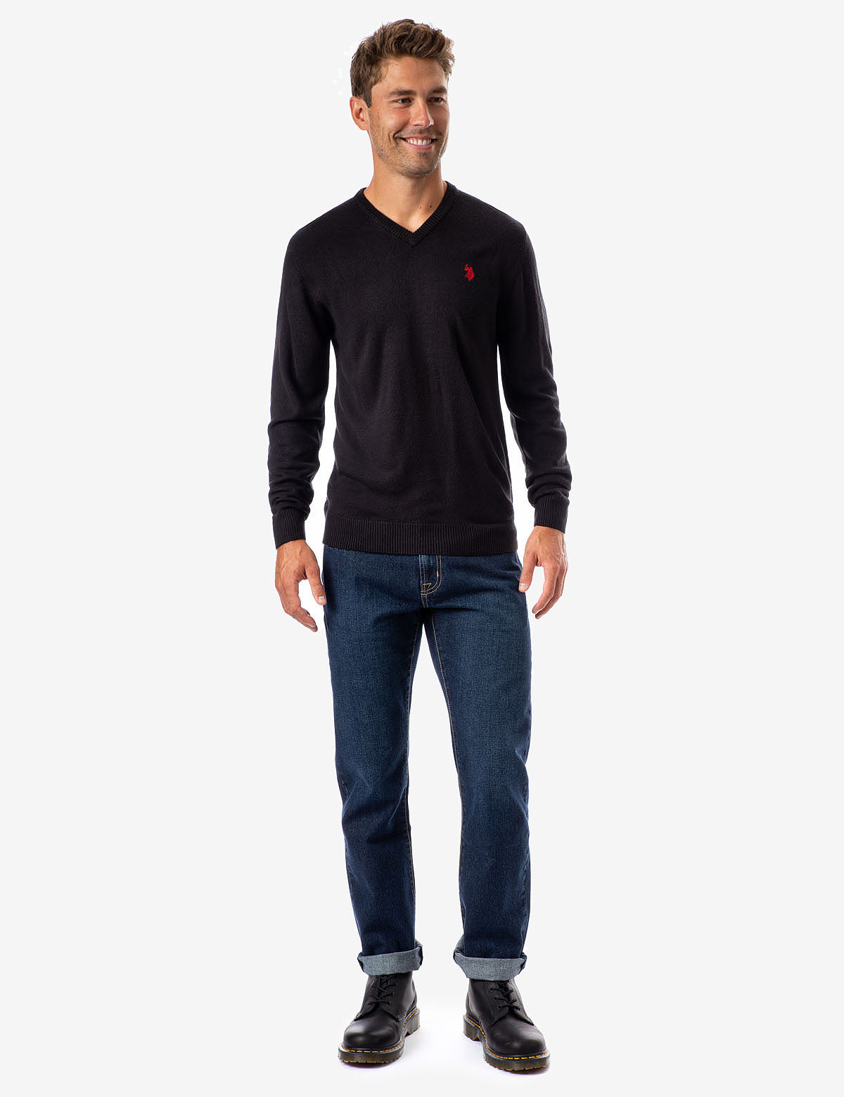 Soft V-Neck Sweater with Rib Knit Cuffs | Acrylic Comfort Wear
