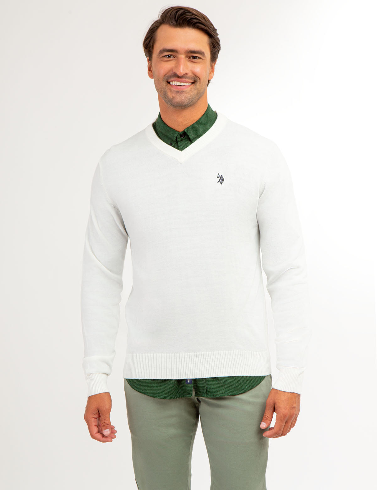 Soft V-Neck Sweater with Rib Knit Cuffs | Acrylic Comfort Wear