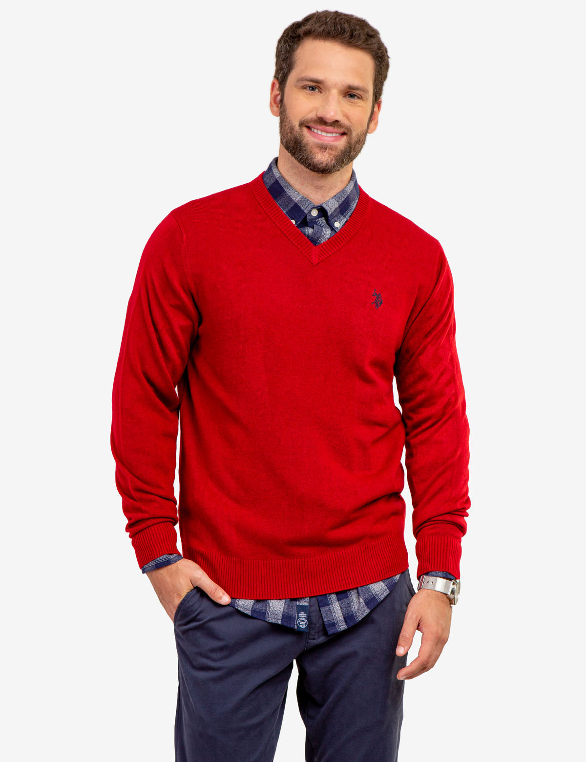 Soft V-Neck Sweater with Rib Knit Cuffs | Acrylic Comfort Wear