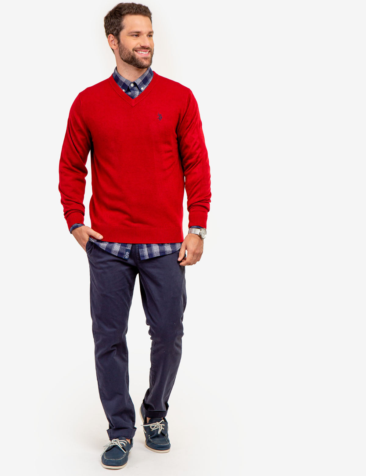 Soft V-Neck Sweater with Rib Knit Cuffs | Acrylic Comfort Wear