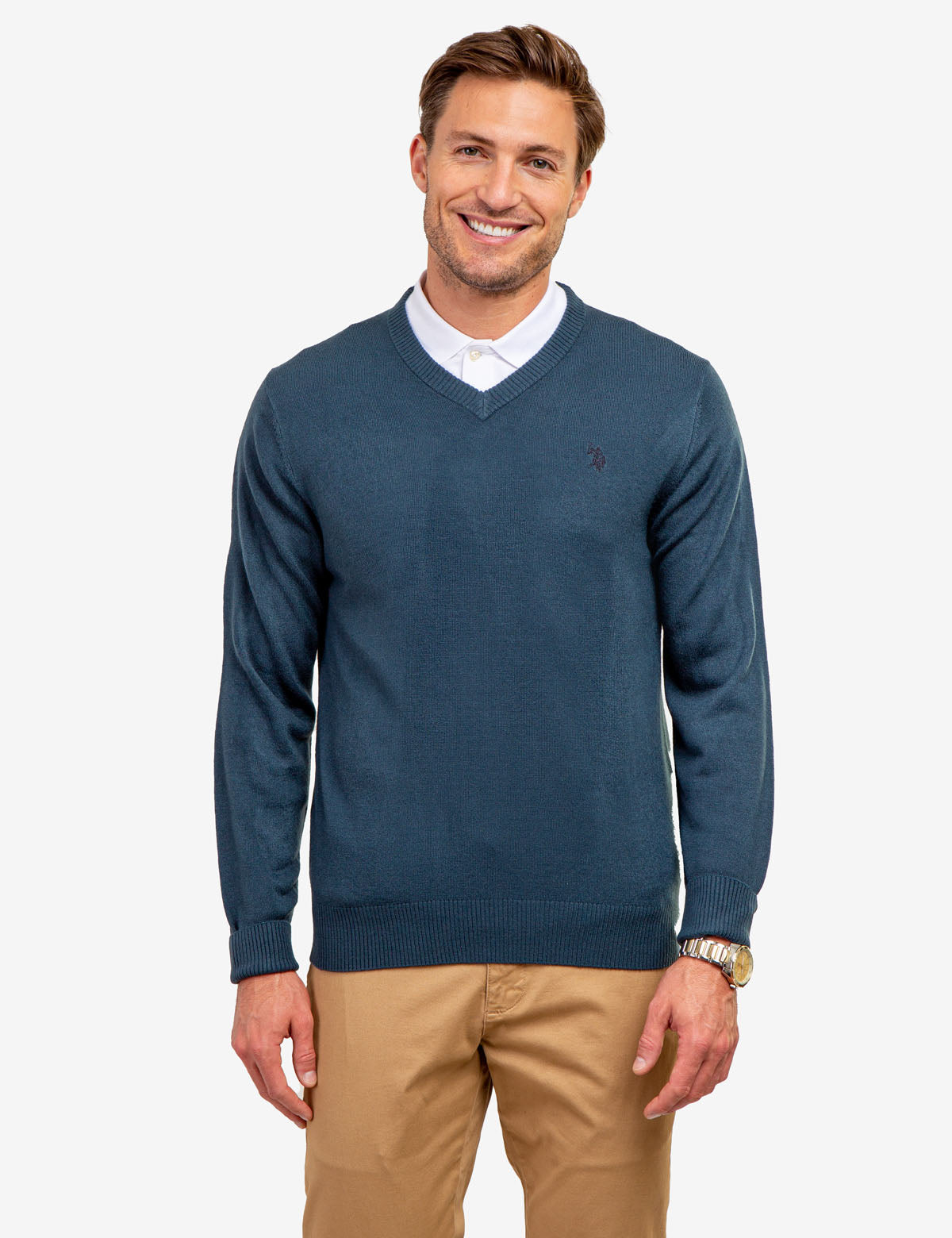 Soft V-Neck Sweater with Rib Knit Cuffs | Acrylic Comfort Wear