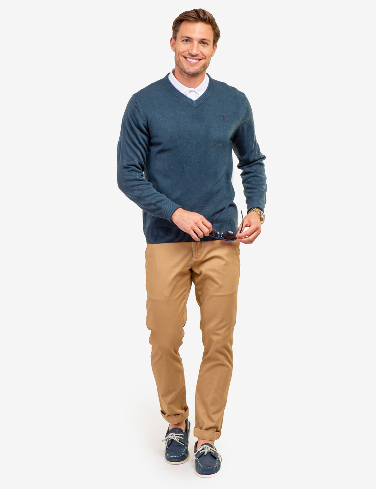 Soft V-Neck Sweater with Rib Knit Cuffs | Acrylic Comfort Wear