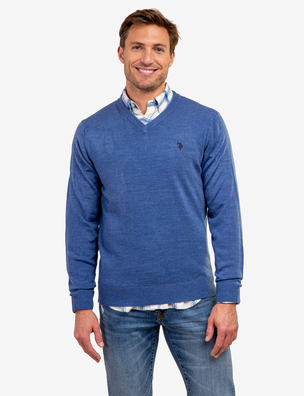 Soft V-Neck Sweater with Rib Knit Cuffs | Acrylic Comfort Wear