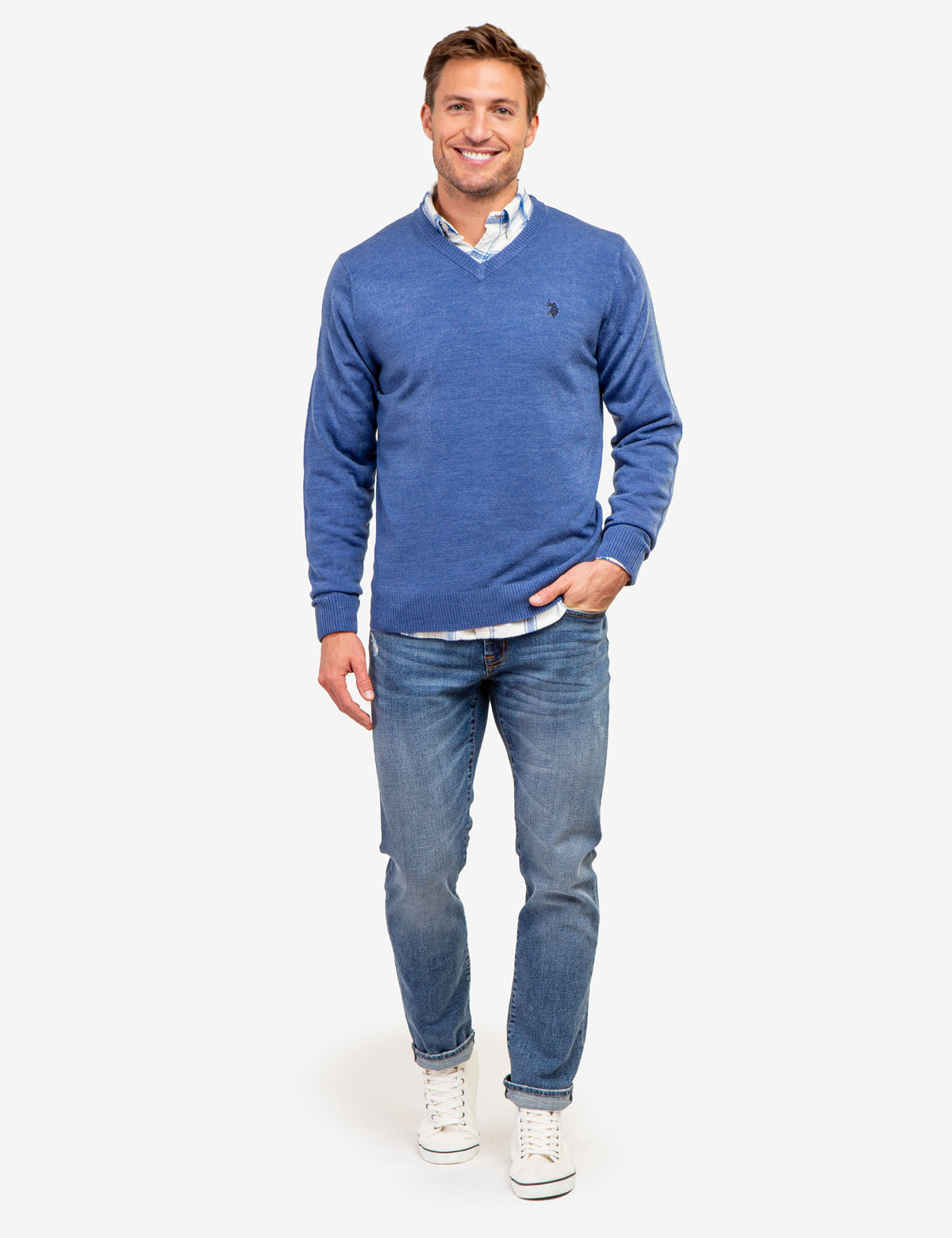 Soft V-Neck Sweater with Rib Knit Cuffs | Acrylic Comfort Wear