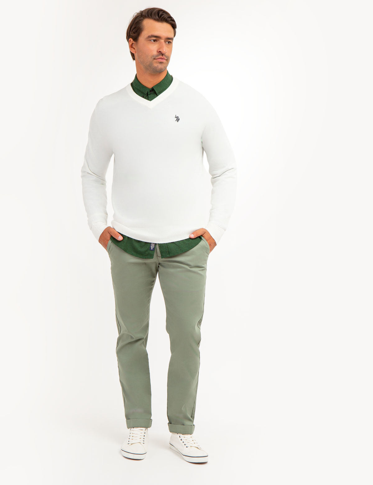 Soft V-Neck Sweater with Rib Knit Cuffs | Acrylic Comfort Wear
