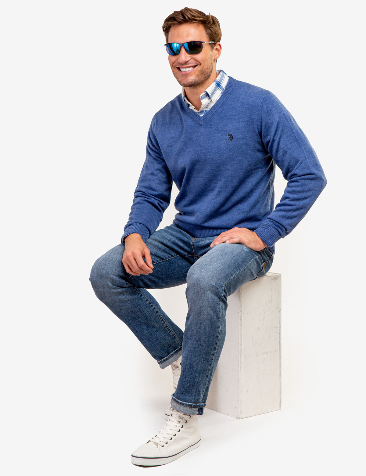 Soft V-Neck Sweater with Rib Knit Cuffs | Acrylic Comfort Wear