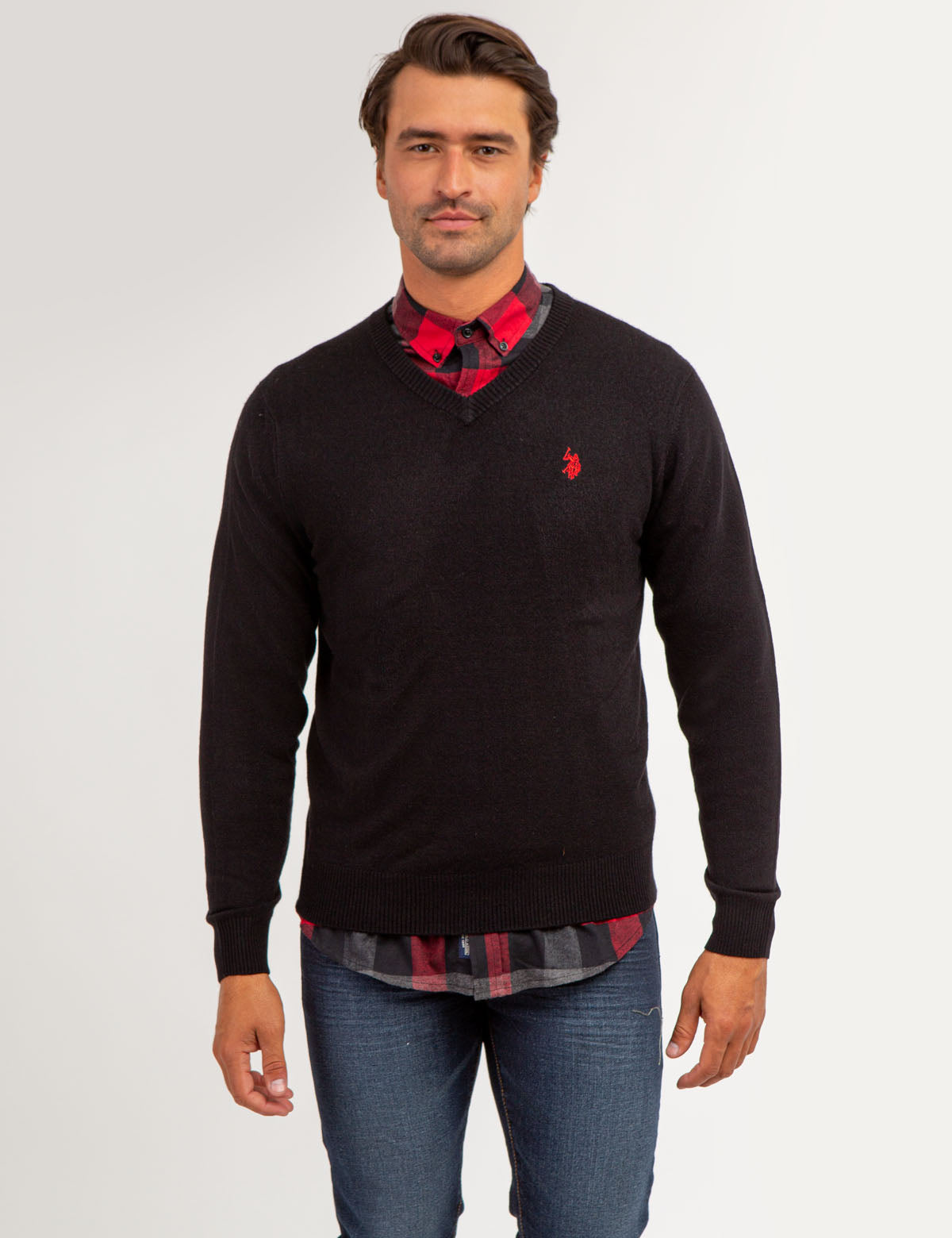 Soft V-Neck Sweater with Rib Knit Cuffs | Acrylic Comfort Wear