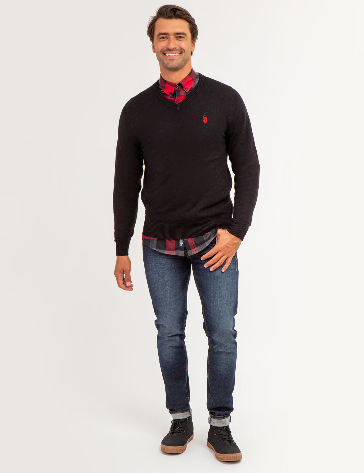Soft V-Neck Sweater with Rib Knit Cuffs | Acrylic Comfort Wear