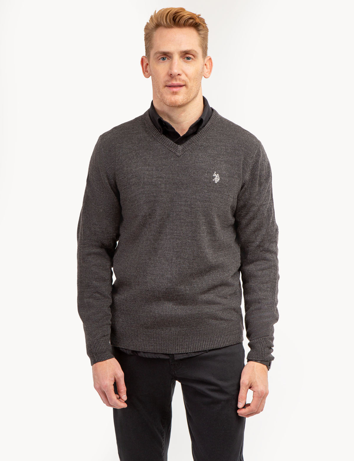 Soft V-Neck Sweater with Rib Knit Cuffs | Acrylic Comfort Wear