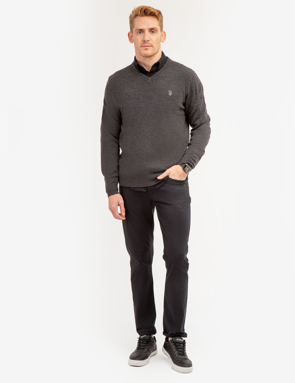 Soft V-Neck Sweater with Rib Knit Cuffs | Acrylic Comfort Wear