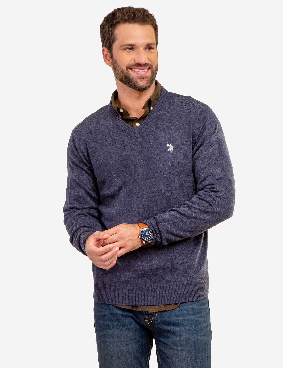 Soft V-Neck Sweater with Rib Knit Cuffs | Acrylic Comfort Wear