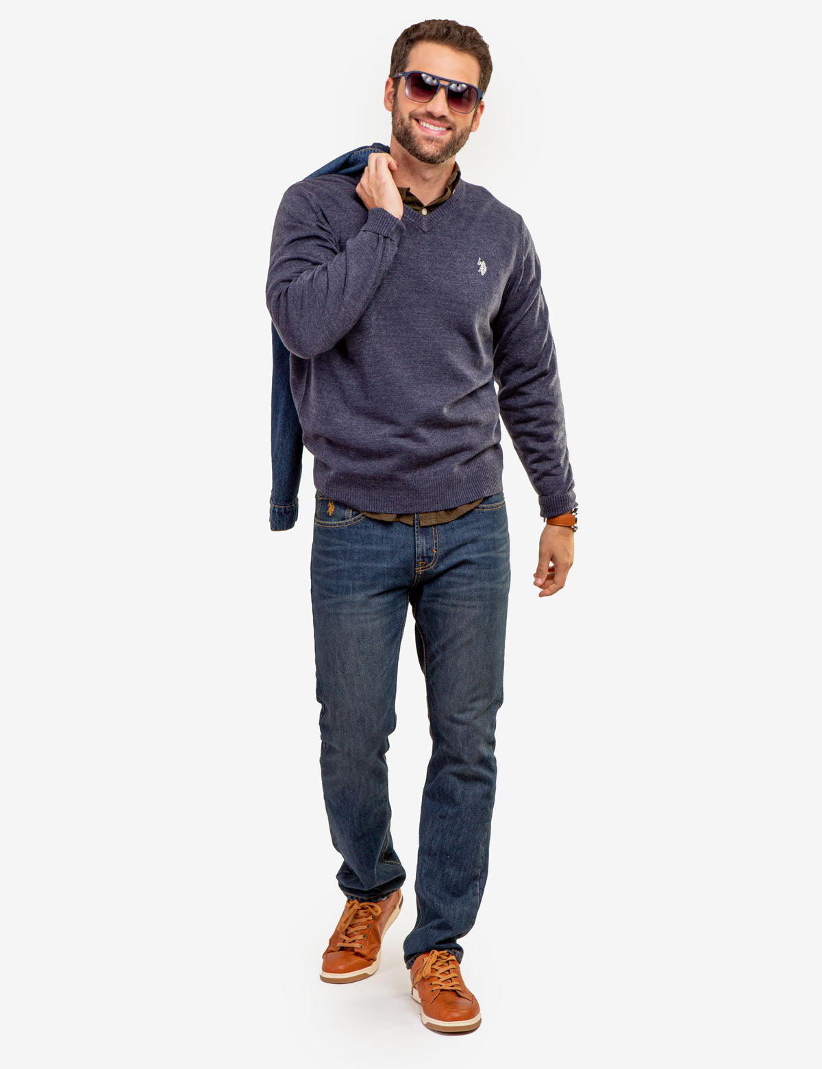 Soft V-Neck Sweater with Rib Knit Cuffs | Acrylic Comfort Wear