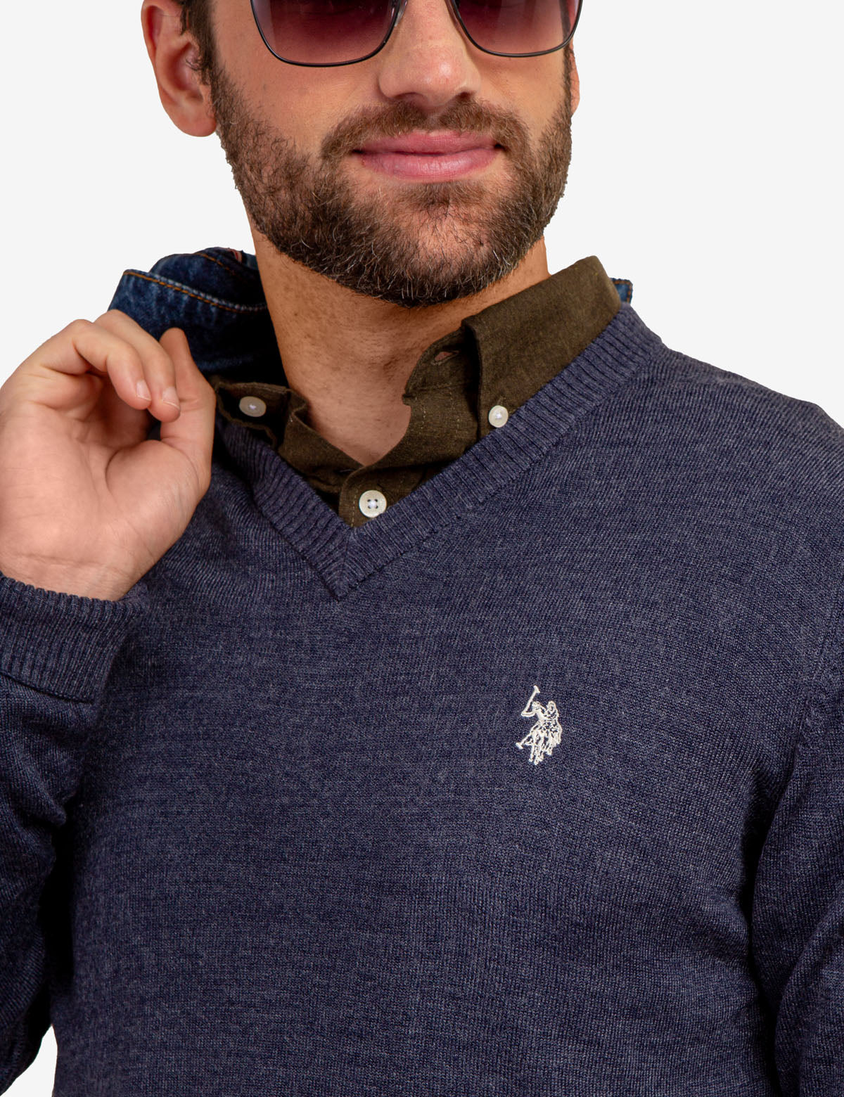 Soft V-Neck Sweater with Rib Knit Cuffs | Acrylic Comfort Wear