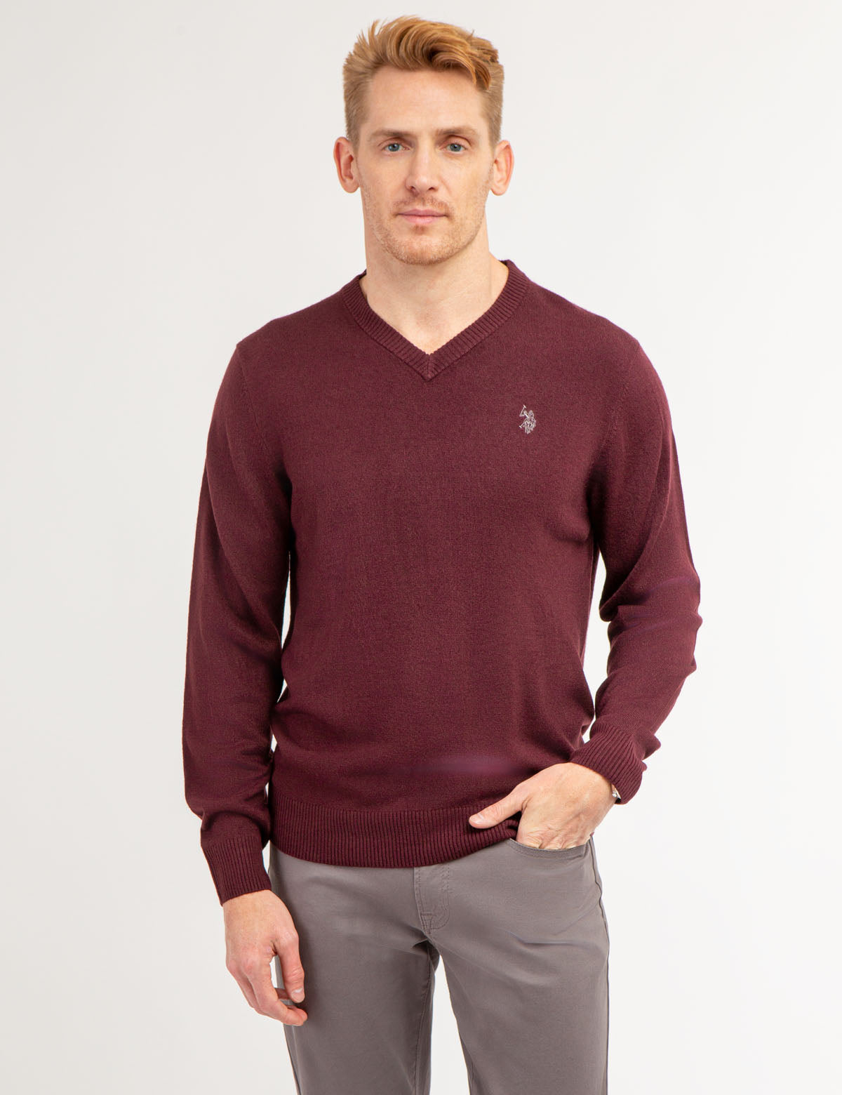 Soft V-Neck Sweater with Rib Knit Cuffs | Acrylic Comfort Wear