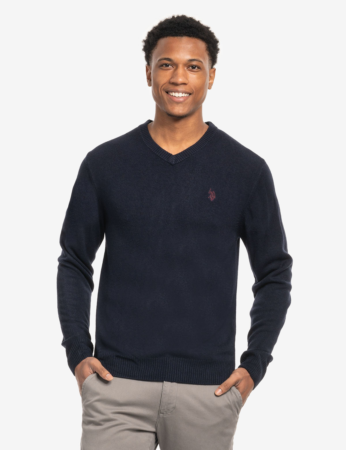 Soft V-Neck Sweater with Rib Knit Cuffs | Acrylic Comfort Wear