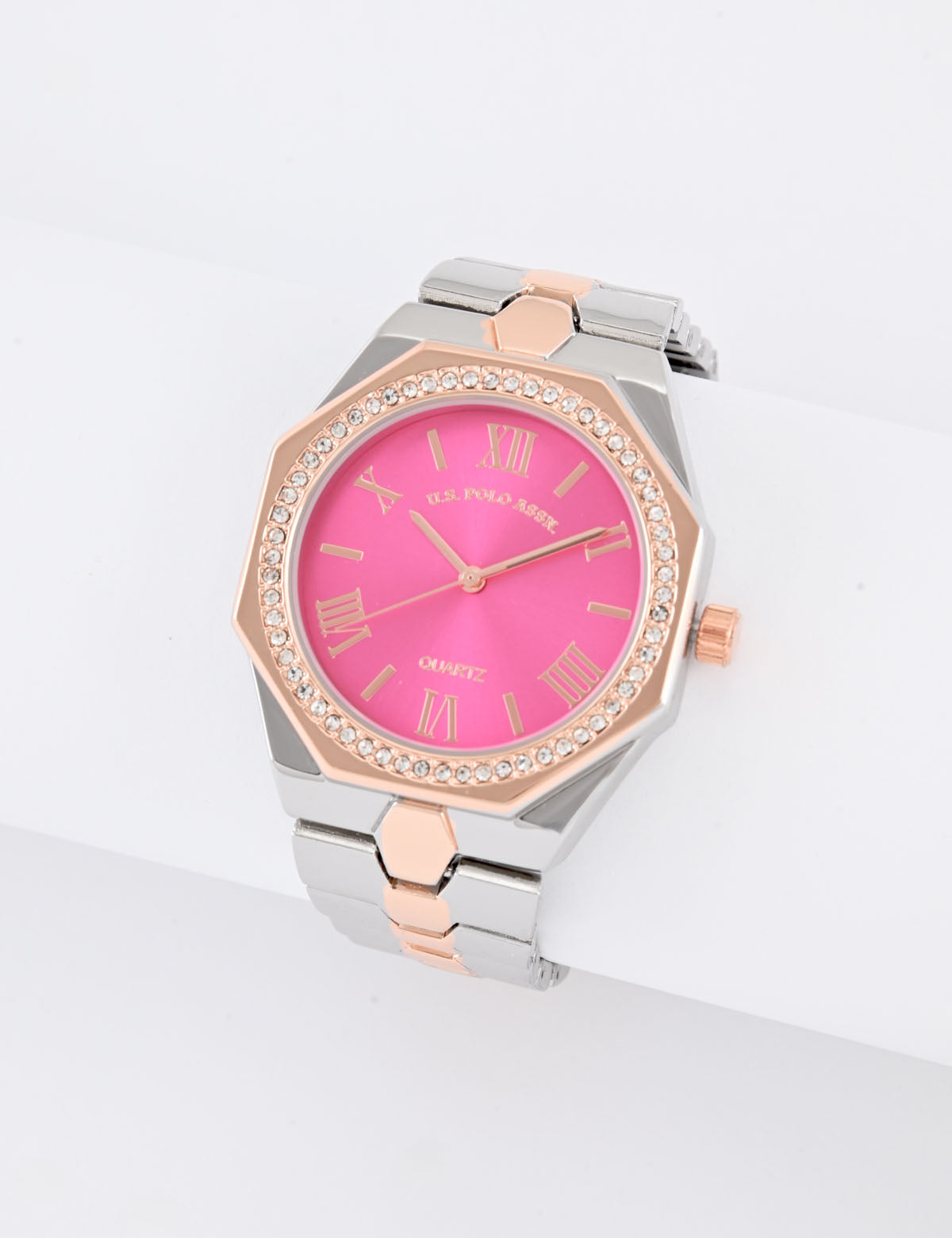Two-Tone Pink Face Watch for Women | Elegant Link Bracelet