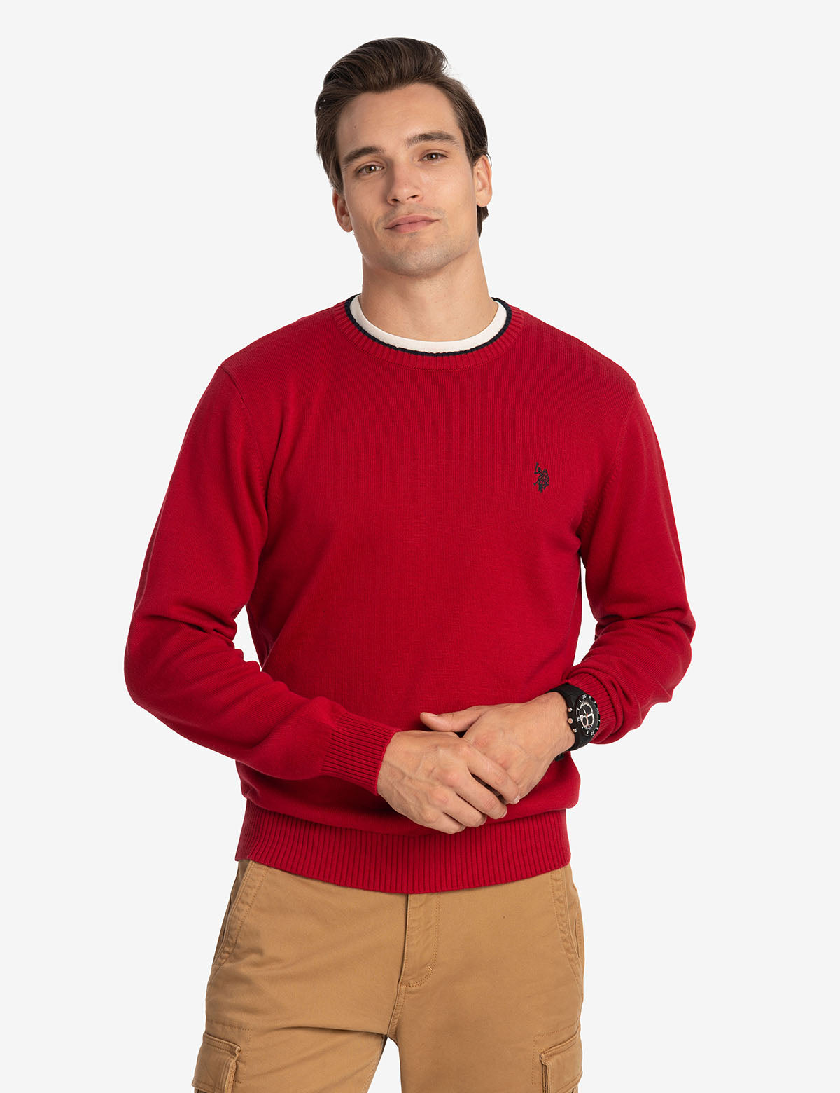 Classic Crew Neck Sweater with Embroidered Logo | Solid Style
